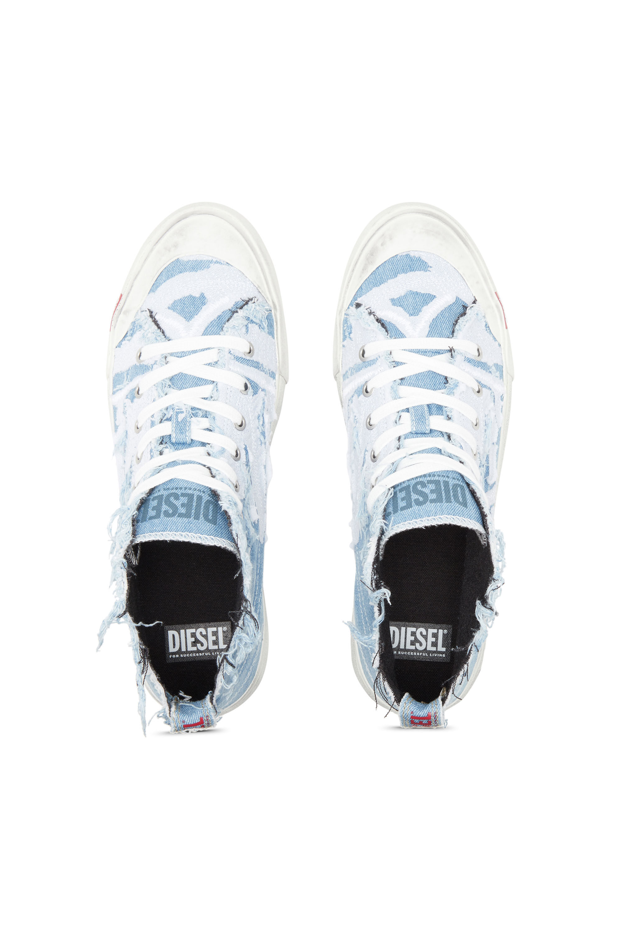 Diesel - S-ATHOS MID, Man S-Athos Mid-Destroyed gauze and denim high-top sneakers in Blue - Image 4