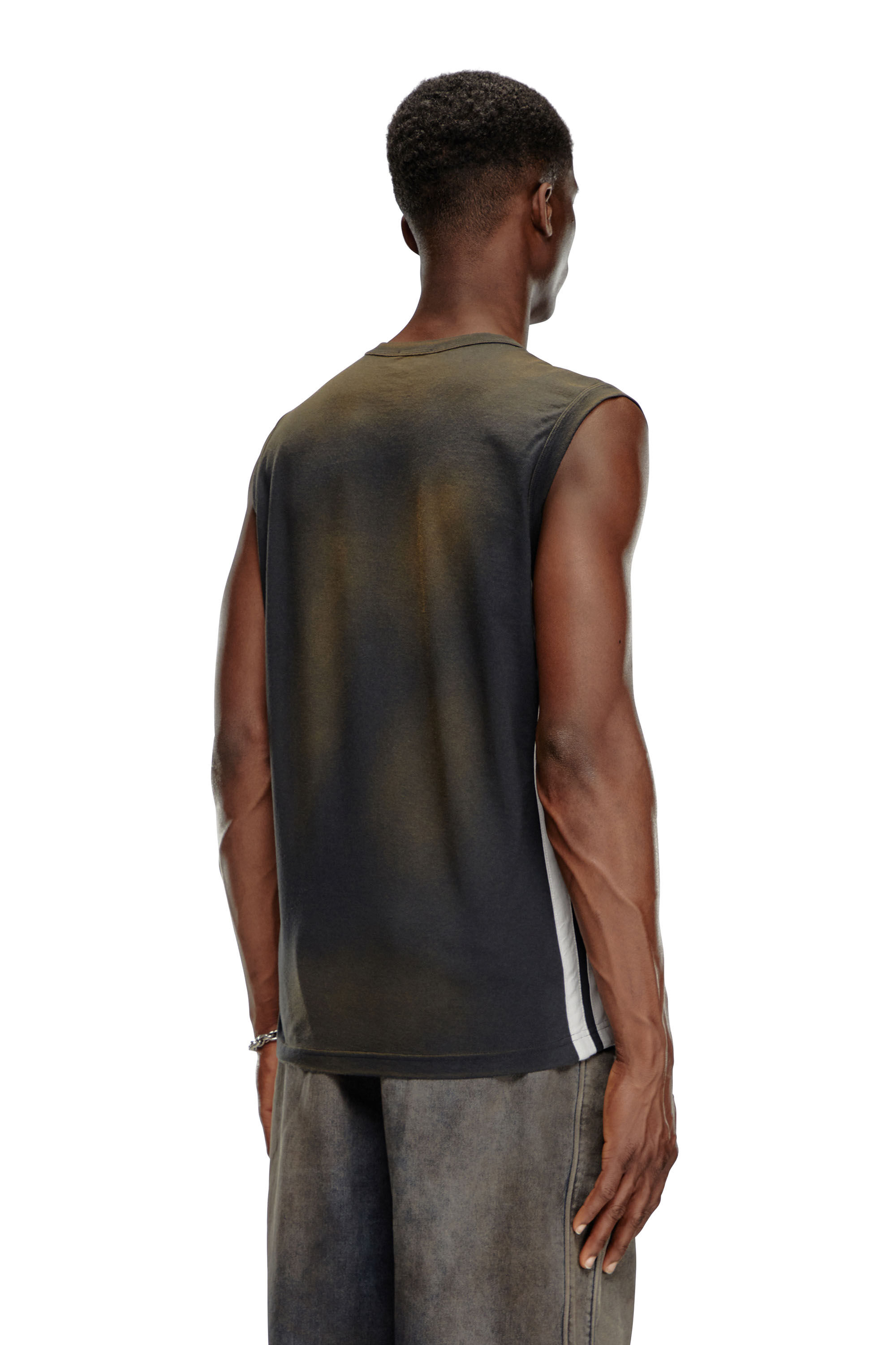 Diesel - T-BISCO-STRIPE, Man Sun-faded tank top with side bands in Black - Image 2