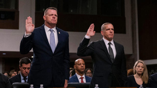 Secret Service Acting Director Ronald Rowe, left, and FBI Deputy Director Paul Abbate are sworn in before testifying during a Senate hearing on July 30, 2024. 