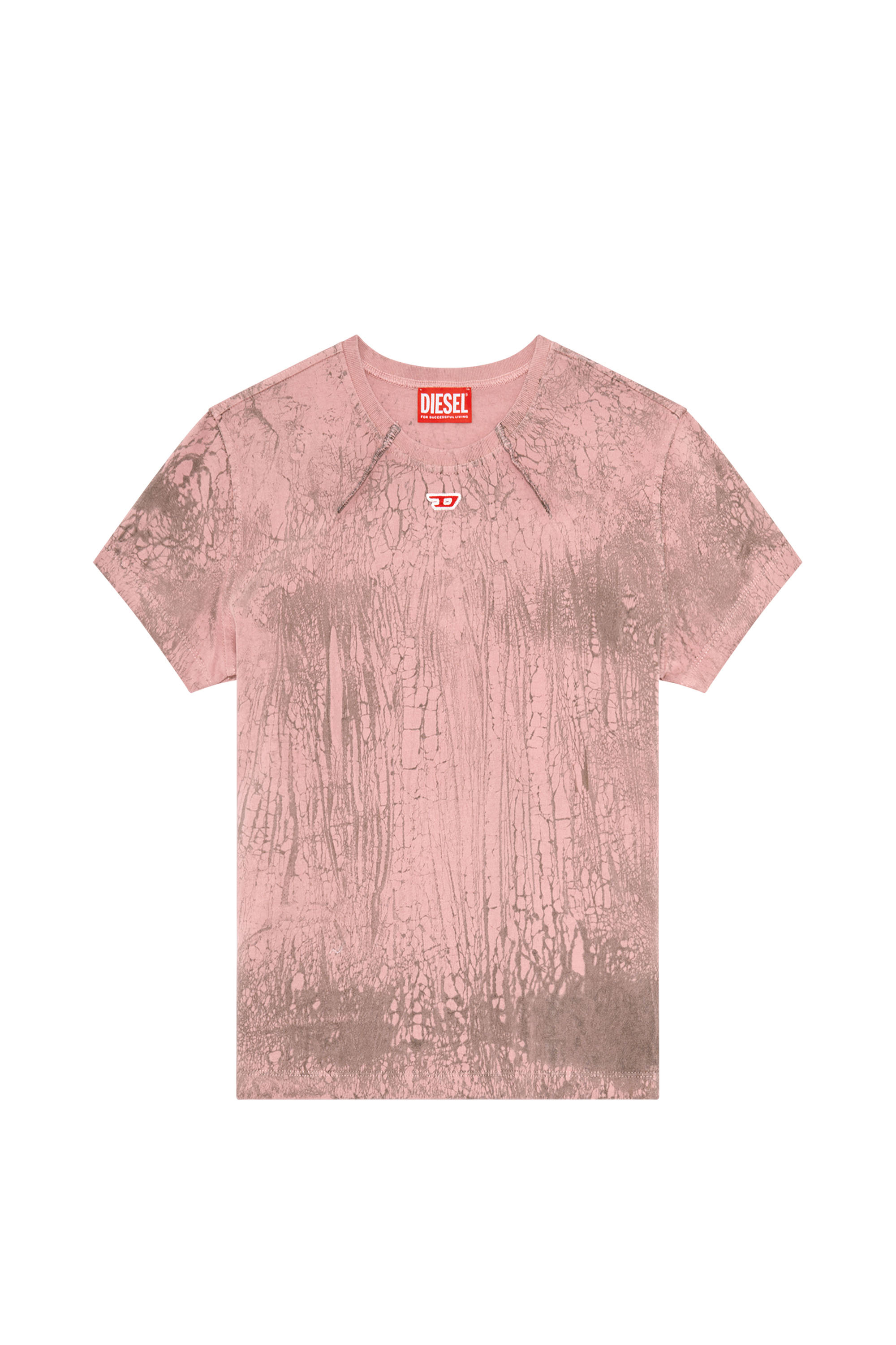 Diesel - T-UNCUTIE-LONG-N11, Damen Marmoriertes T-Shirt aus Jersey mit D-Patch in Rosa - Image 3