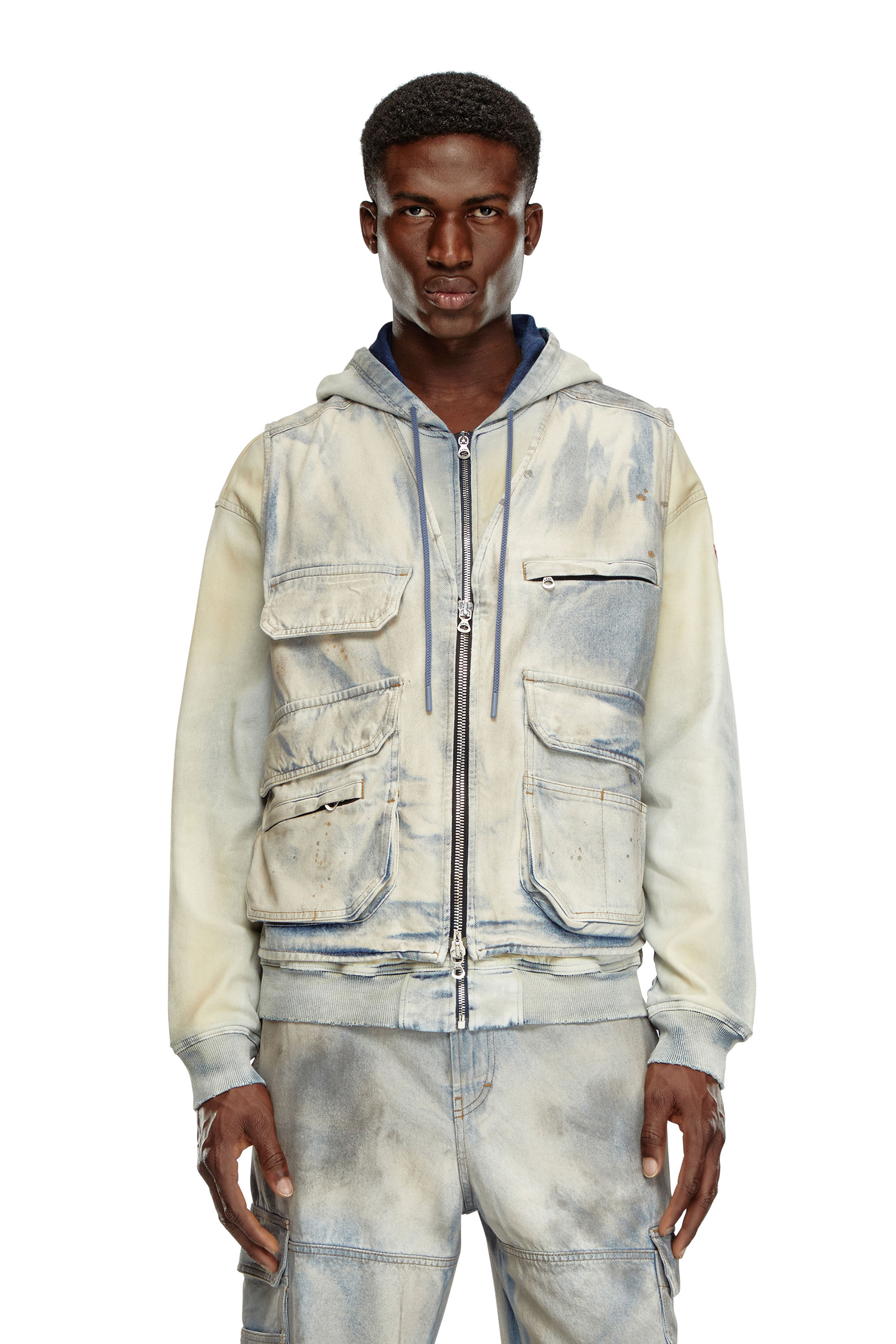 Diesel - D-SAMP-S, Man's Sleeveless jacket in solarised denim in Blue/White - 1