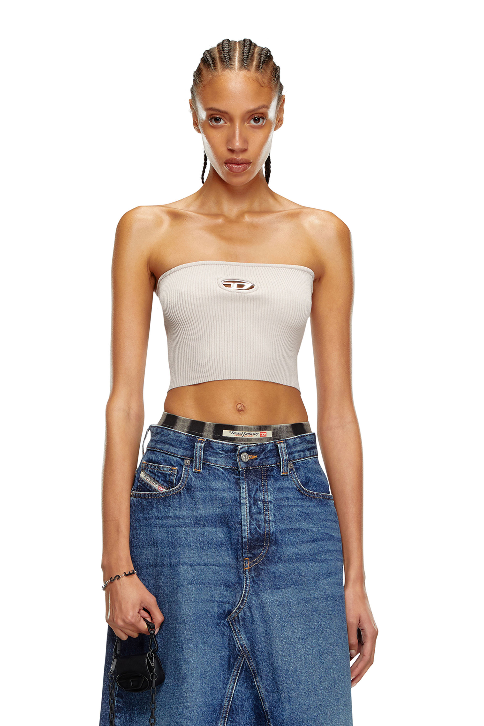 Diesel - M-CLARKSVILLEX, Woman's Tube top with logo plaque in Grey - 1