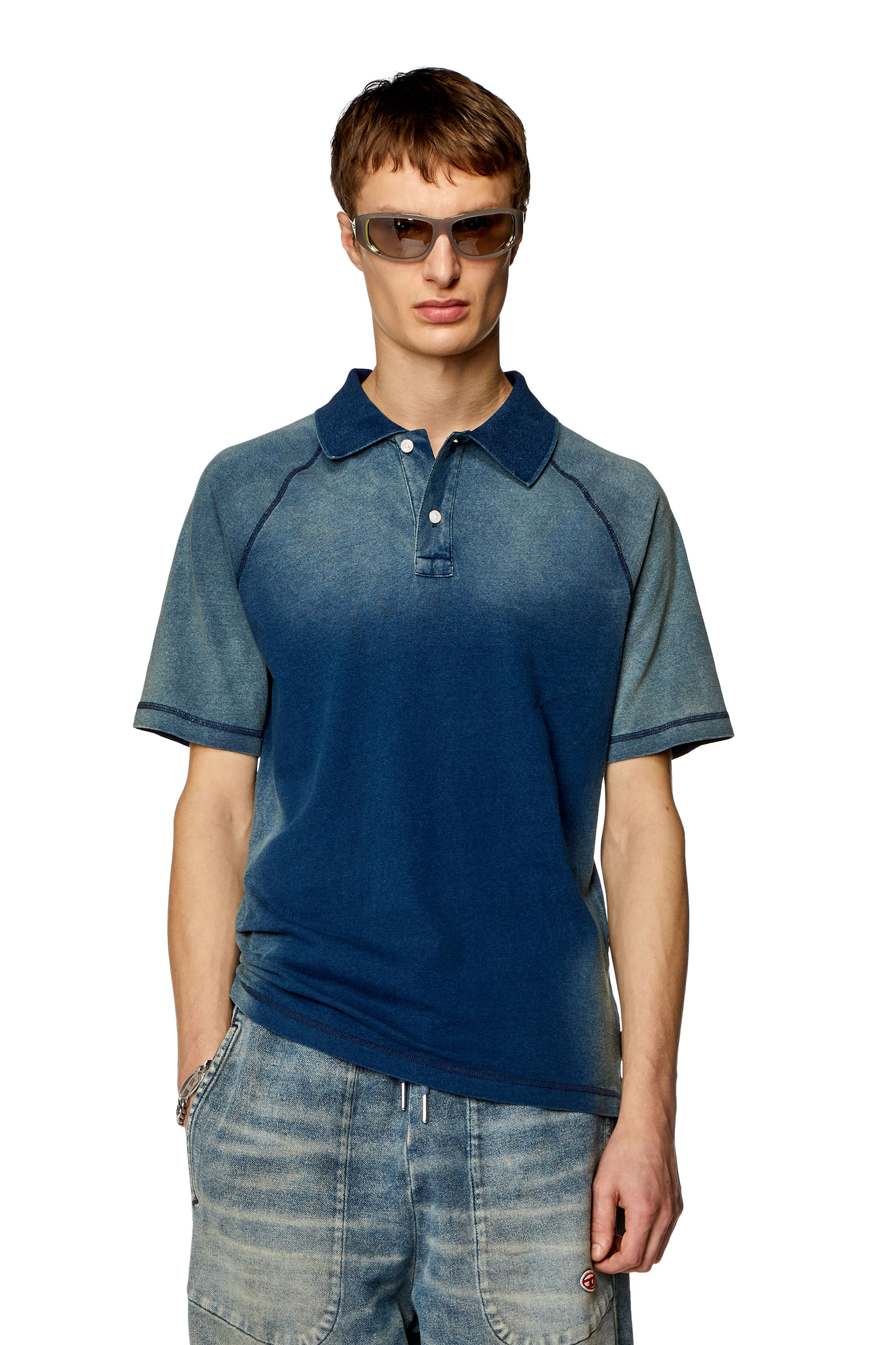 Diesel - T-RASMITH, Man Polo shirt with sun-faded effects in Blue - Image 1