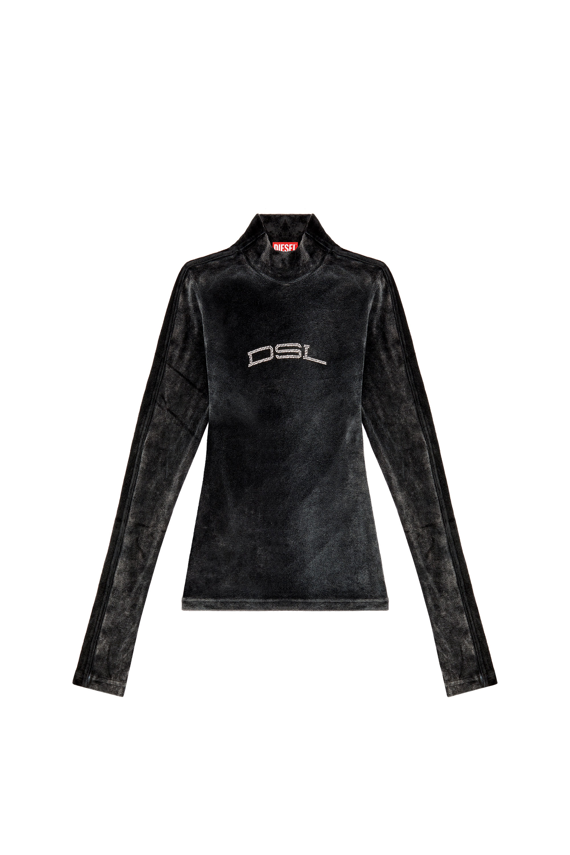 Diesel - T-SLIM-N1, Damen Top aus verwaschenem Chenille mit Zierkragen in Schwarz - Image 3