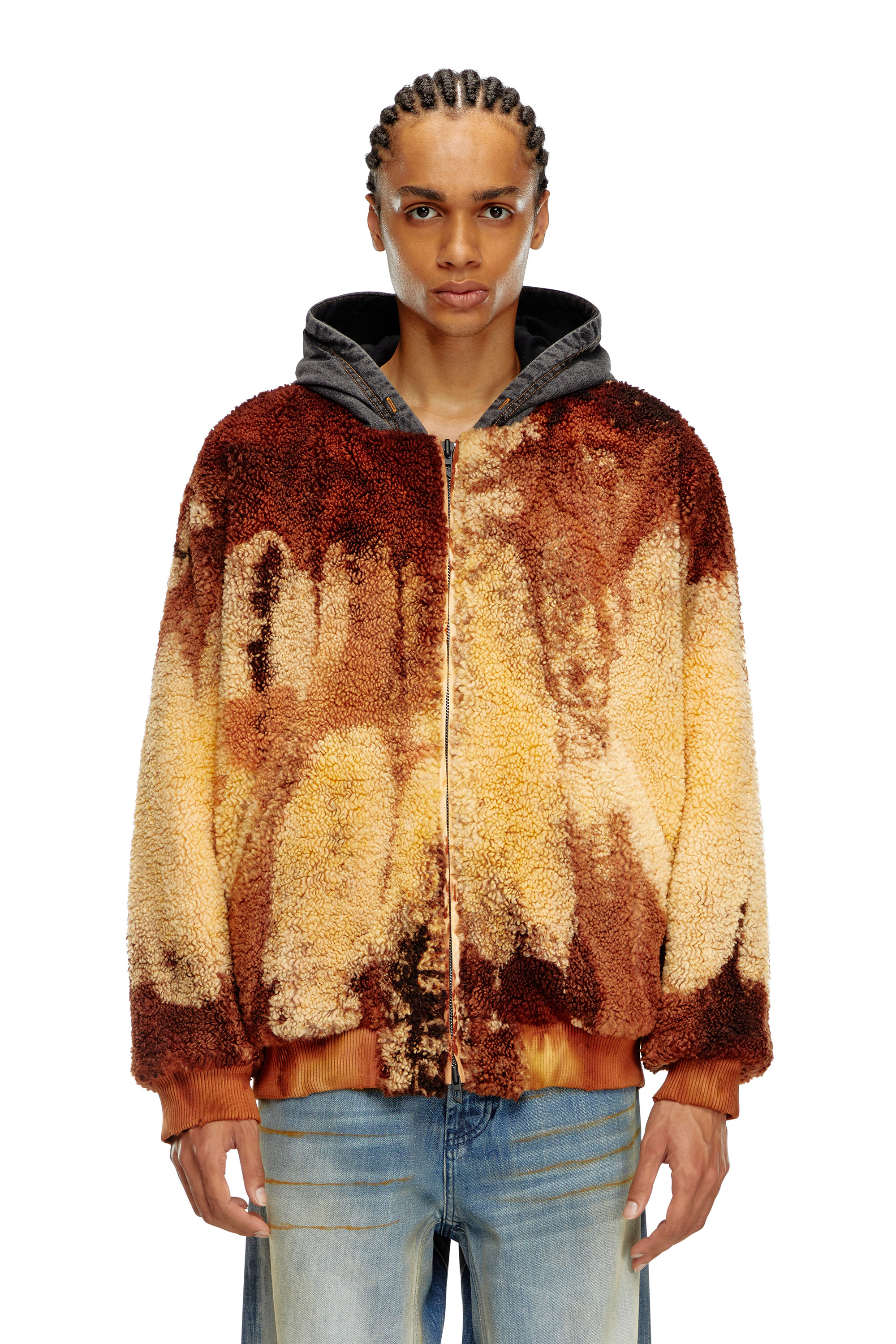 Diesel - S-DEPLA, Herren Batik-Teddyjacke mit Kapuze aus Denim in Bunt - Image 6