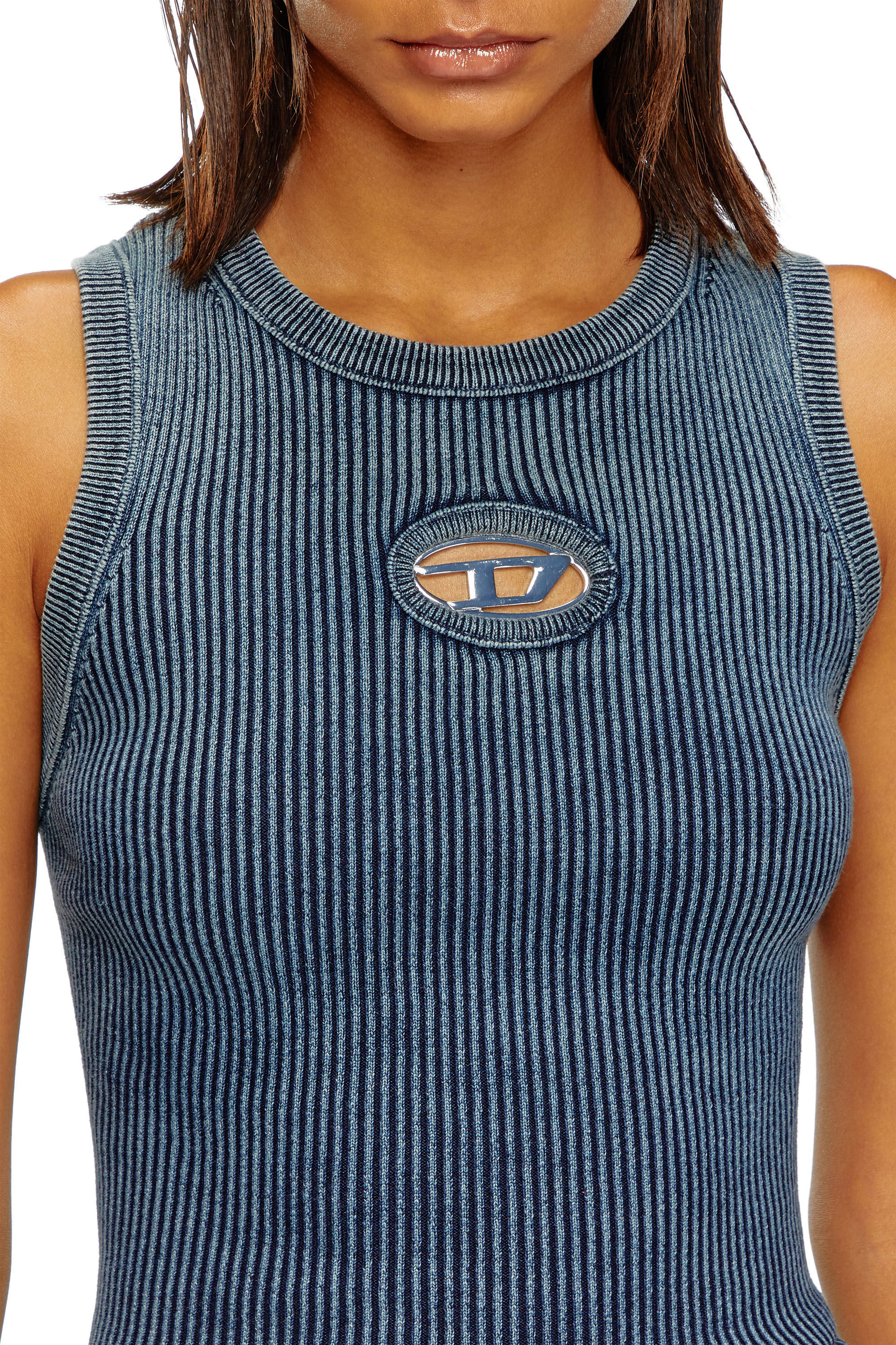 Diesel - M-ANCHOR-A-SL, Damen Tank-Top aus Rippstrick mit Oval D in Blau - Image 4