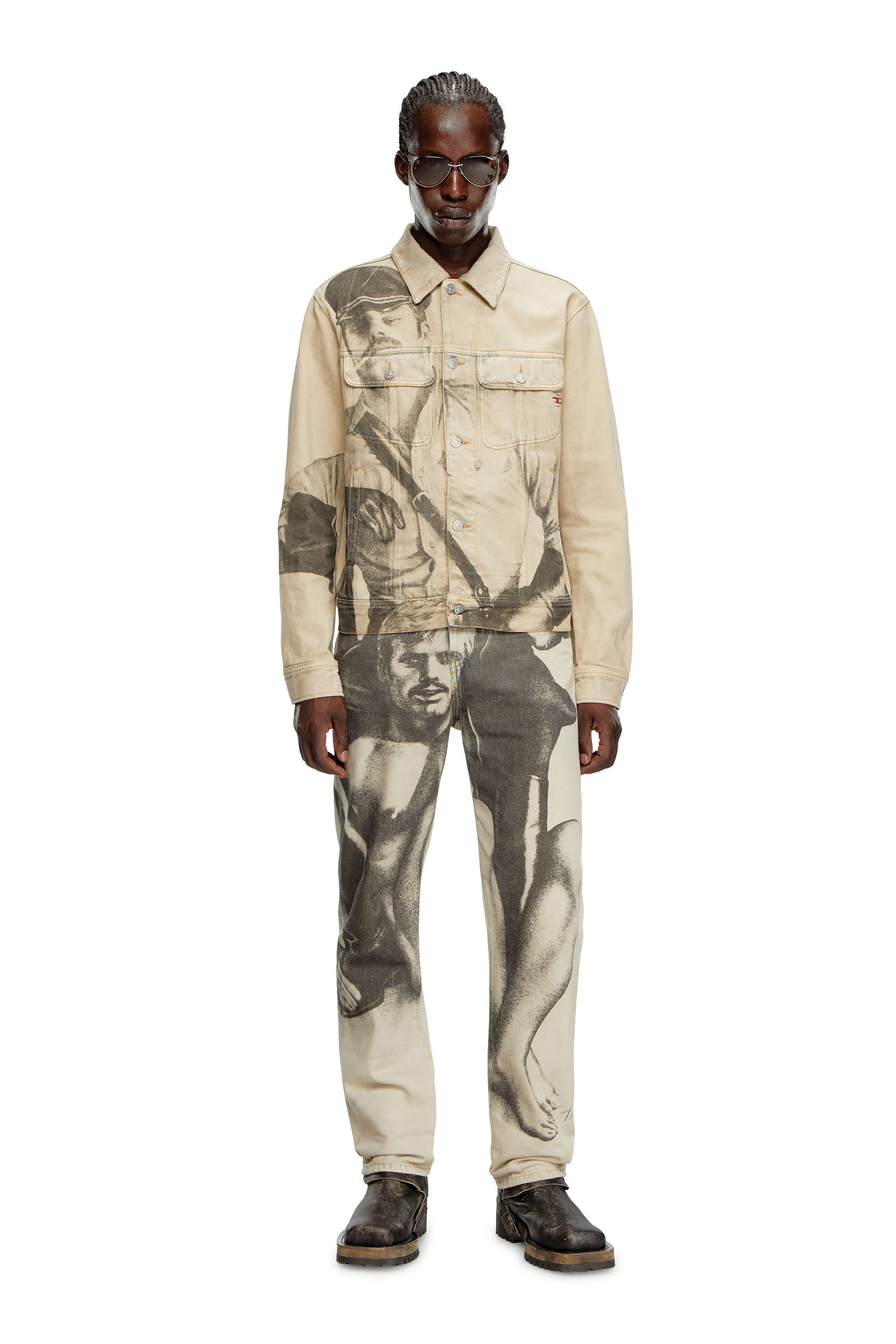 Diesel - PR-D-BARCY-TOF2, Unisex Truckerjacke mit digitalem Print in Beige - Image 1