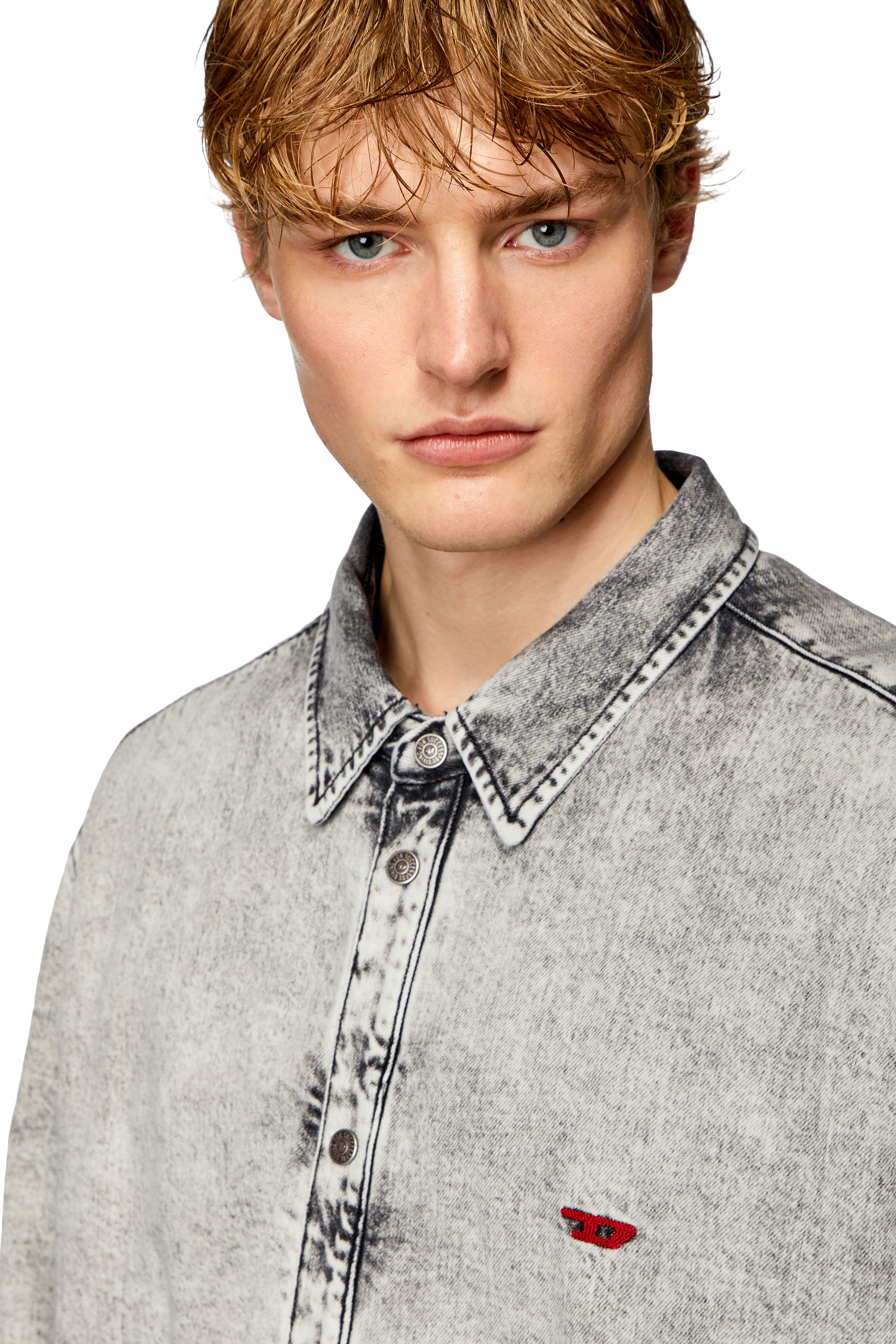 Diesel - D-FLAIM-S, Man Padded overshirt in tailored denim in Grey - Image 5