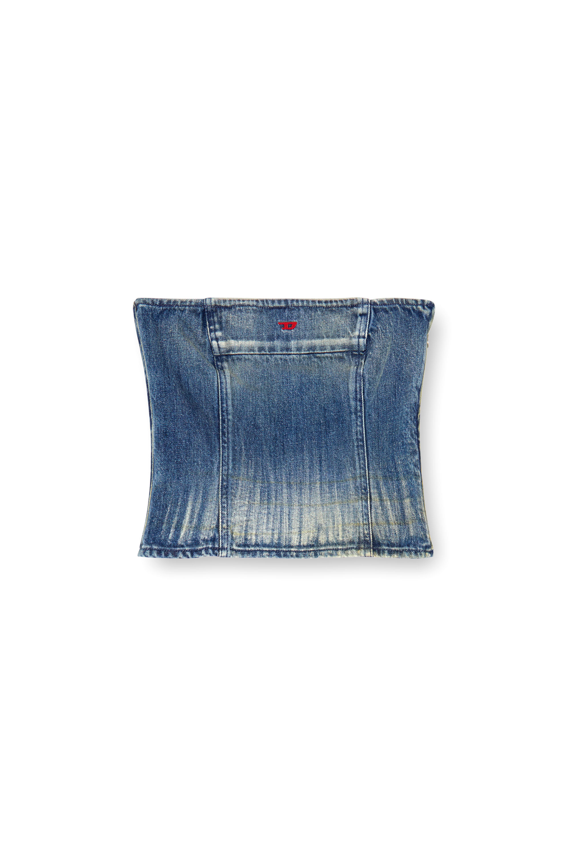 Diesel - DE-VILLE, Woman's Tube top in dirt-wash denim in Medium blue - 3