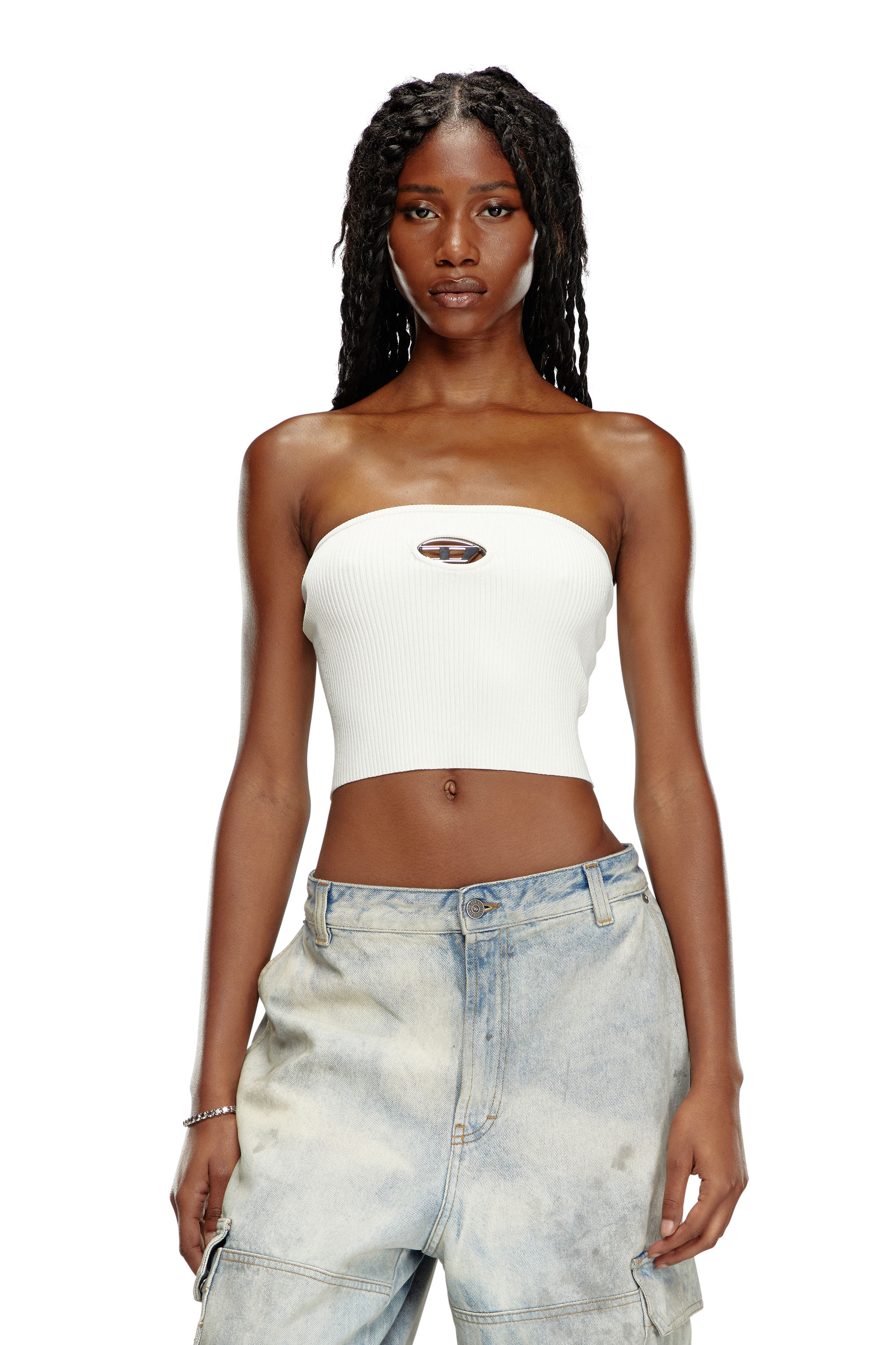 Diesel - M-CLARKSVILLEX, Woman's Tube top with logo plaque in White - 1