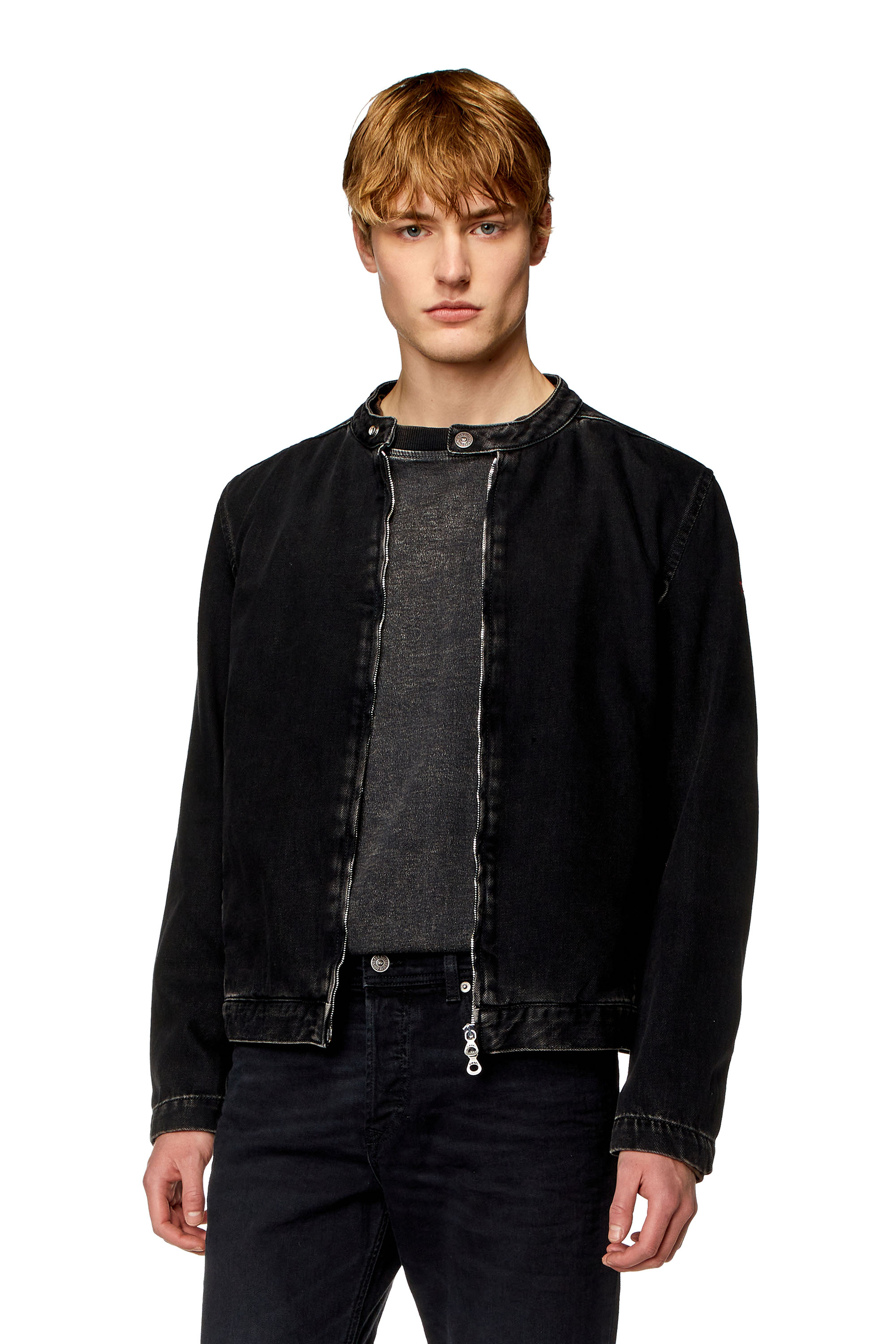 Diesel - D-GLORY, Herren Moto-Jacke aus Denim in cleaner Waschung in Schwarz - Image 1