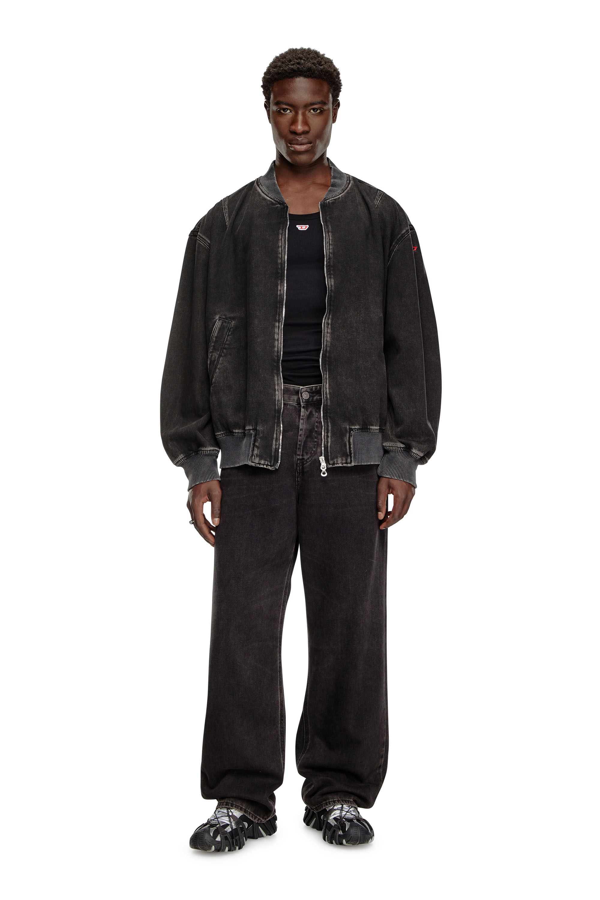 Diesel - D-VINZ, Man's Bomber jacket in clean-wash denim in Black - 2