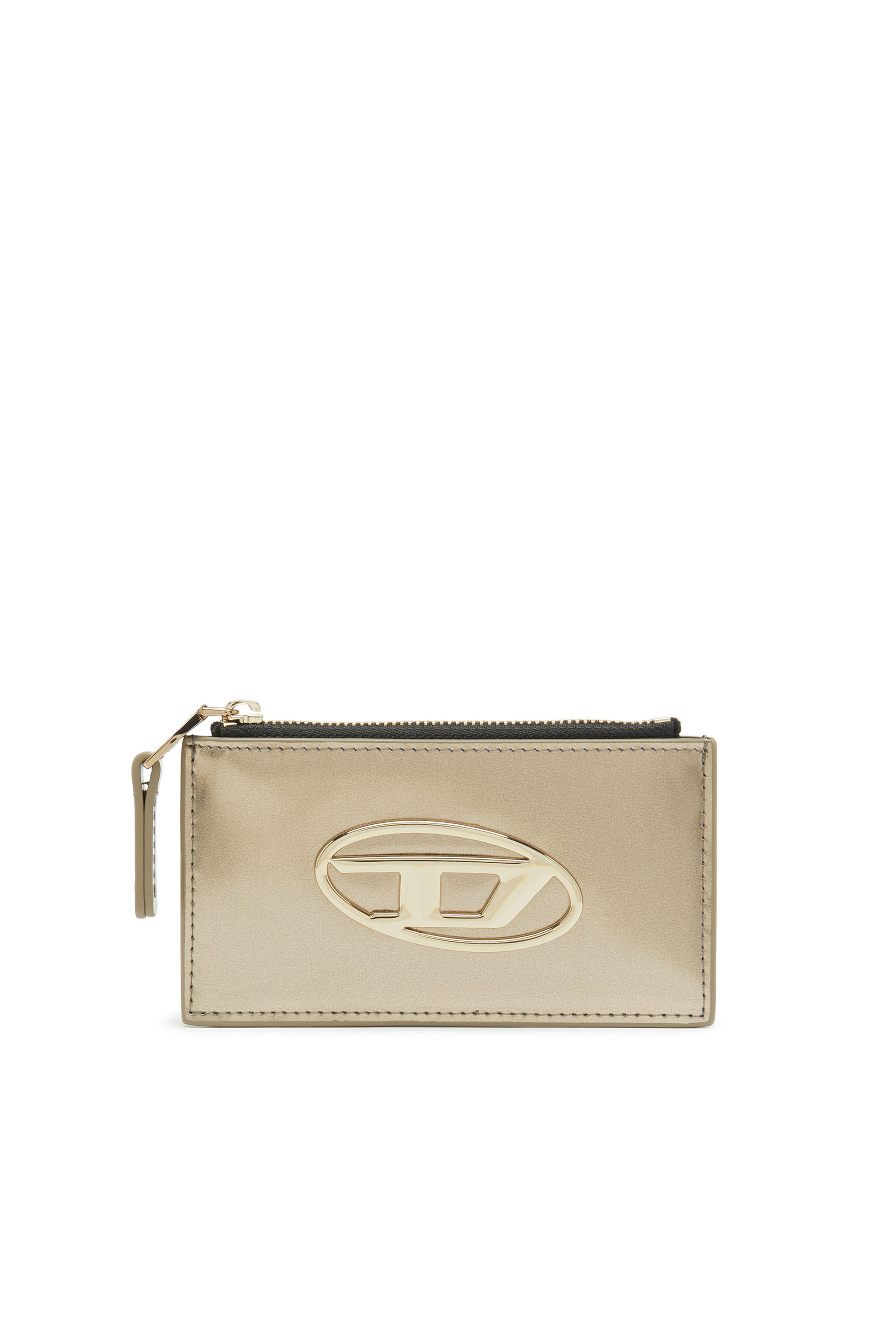 Diesel - CARD HOLDER COIN S, Woman Metallic leather card holder in Brown - Image 1