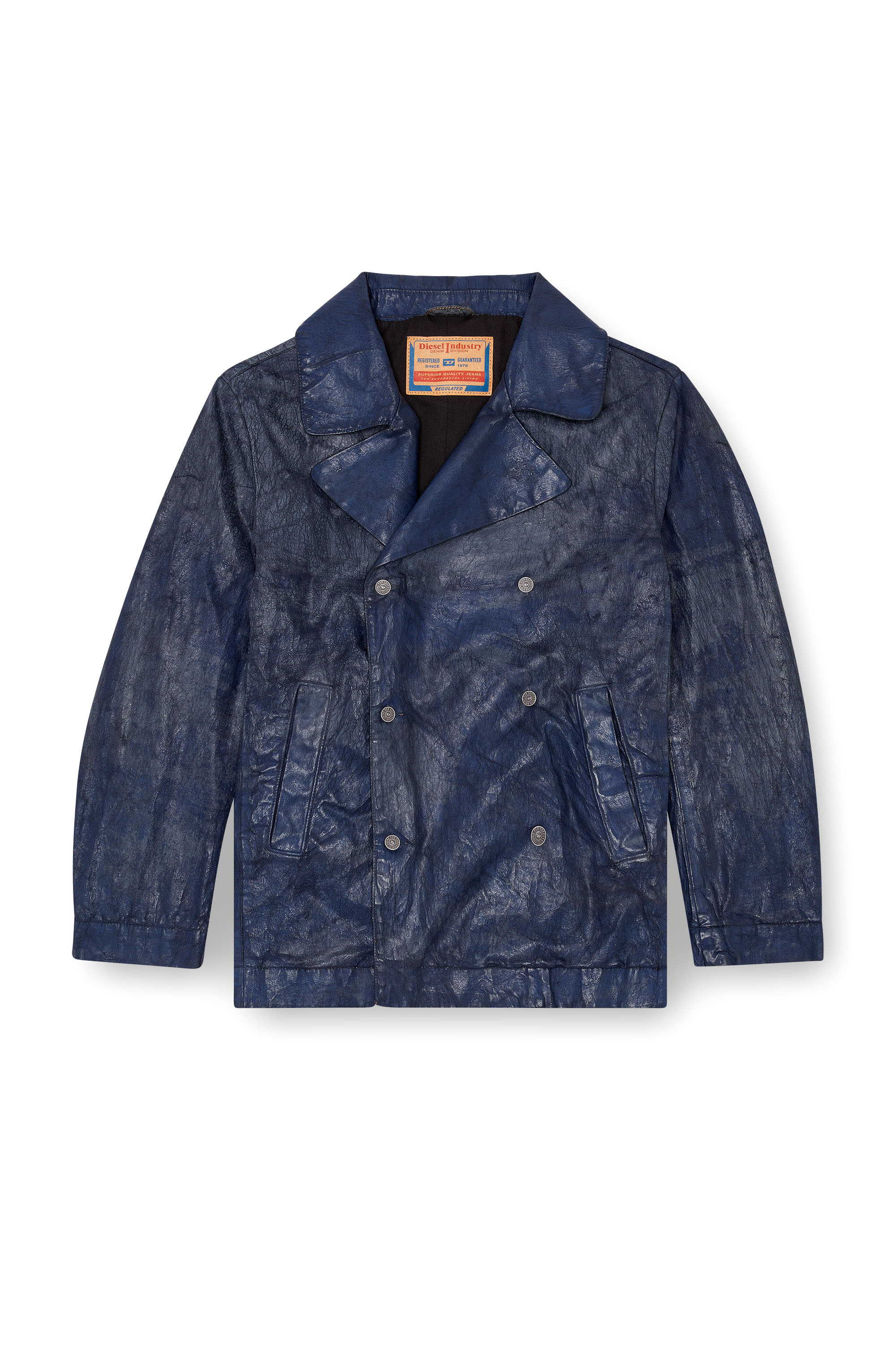 Diesel - D-BONDED-S, Man's Double-breasted jacket in coated denim in Dark Blue - 3