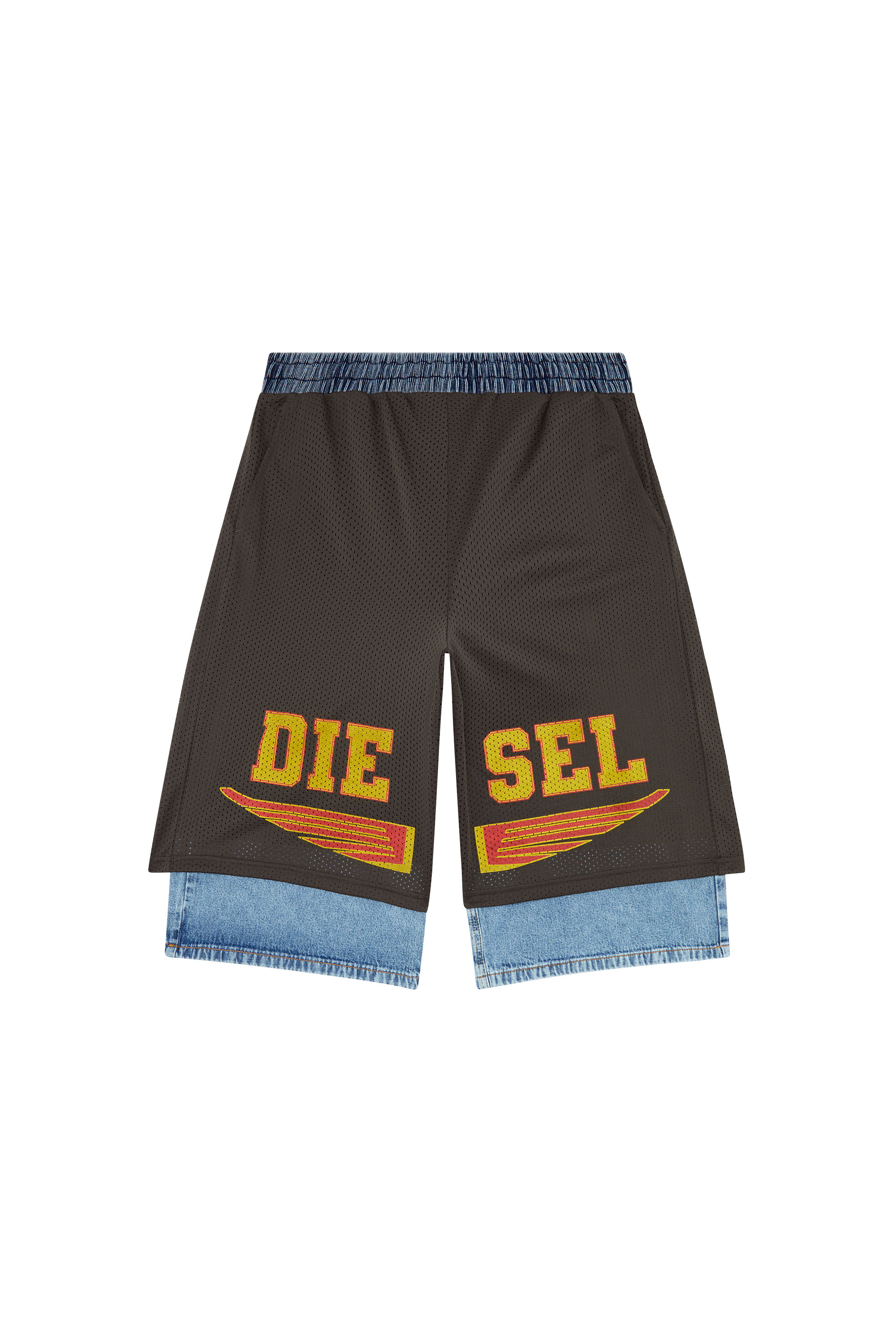 Diesel - P-ECKY, Herren Weite Shorts aus Jersey, Mesh und Denim in Grau - Image 3