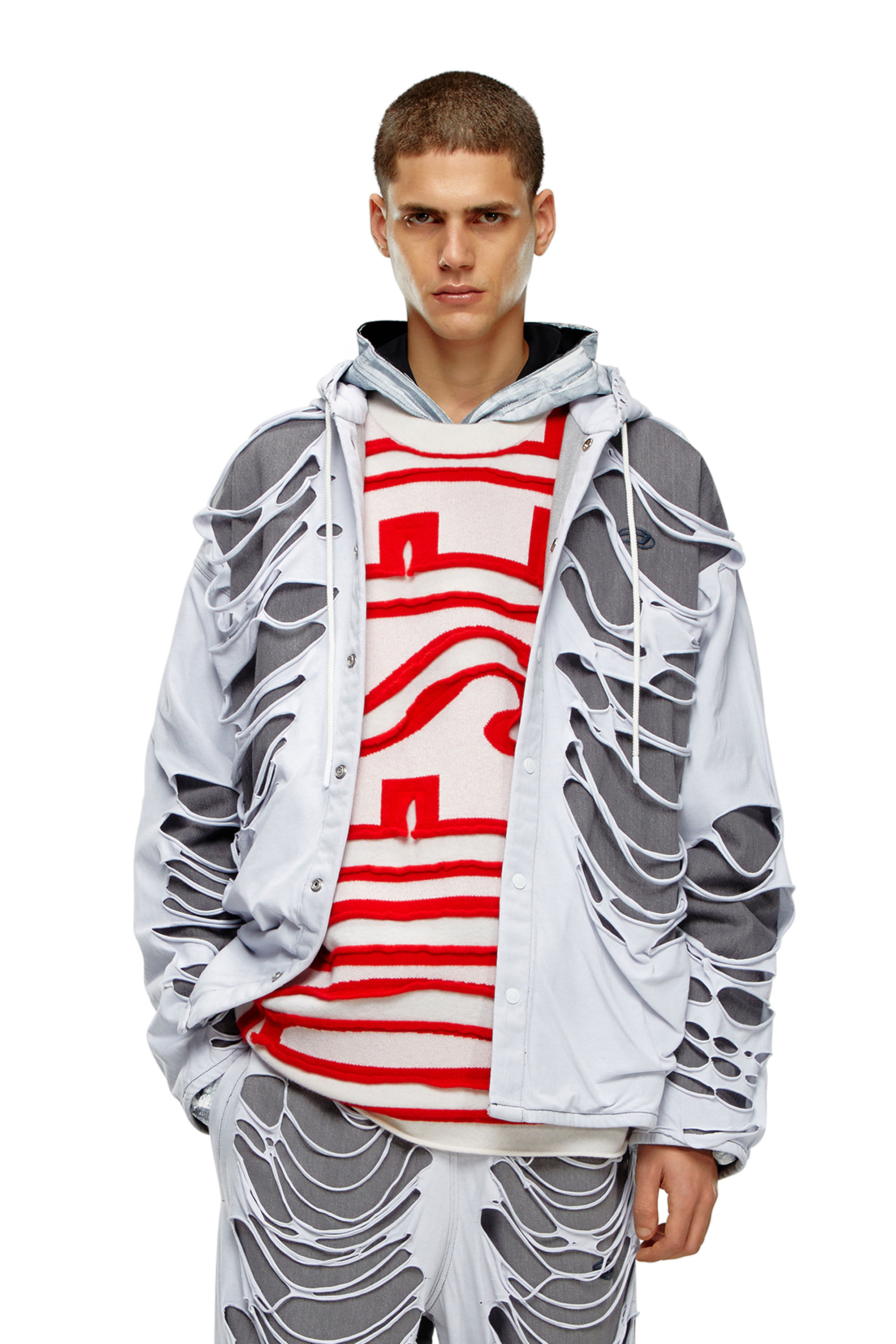 Diesel - D-DEWNY-HOOD-S, Man Hybrid shirt in denim and jersey in Multicolor - Image 1