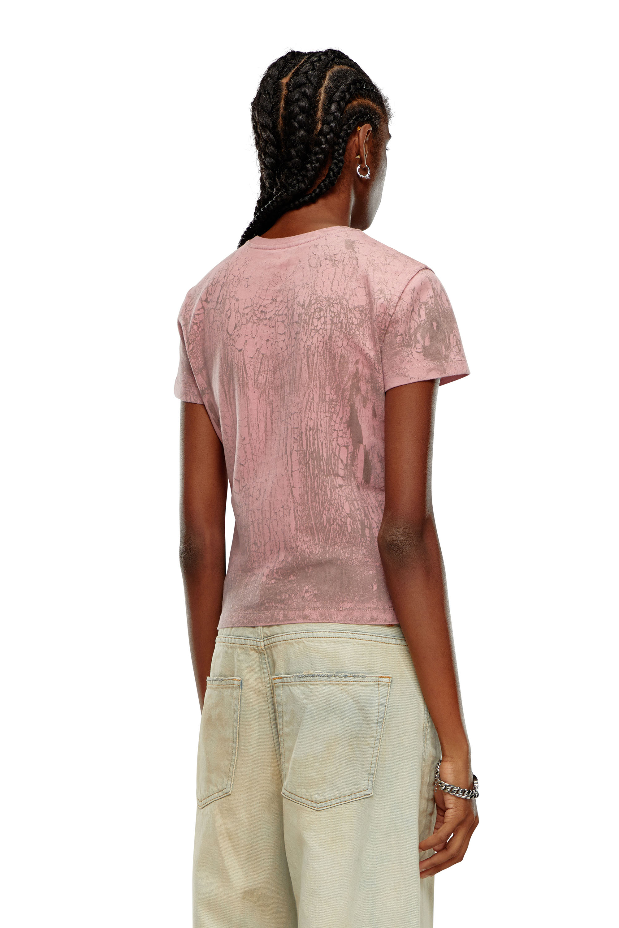 Diesel - T-UNCUTIE-LONG-N11, Damen Marmoriertes T-Shirt aus Jersey mit D-Patch in Rosa - Image 4