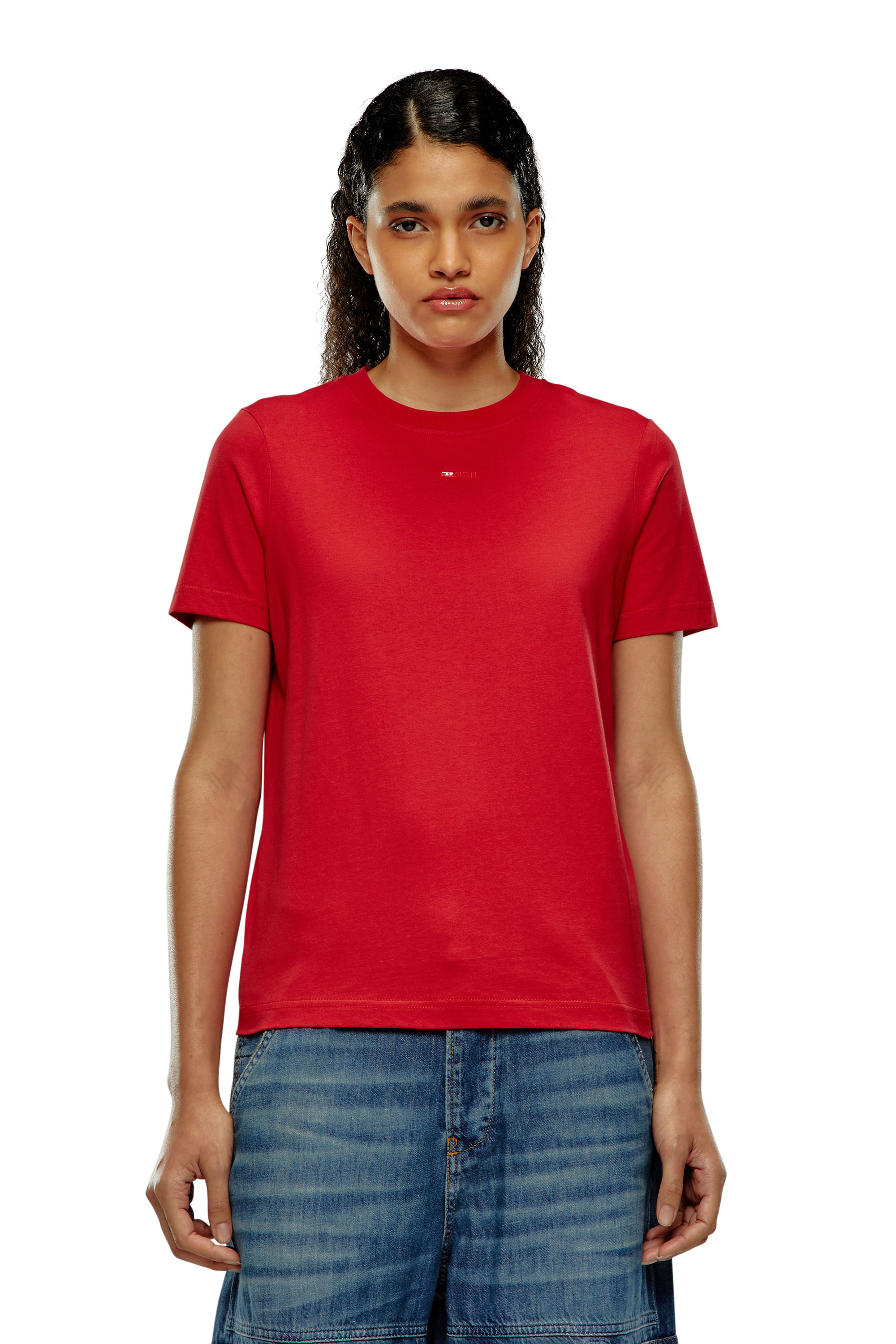 Diesel - T-REG-MICRODIV, Damen T-Shirt mit gesticktem Mikro-Logo in Rot - Image 5