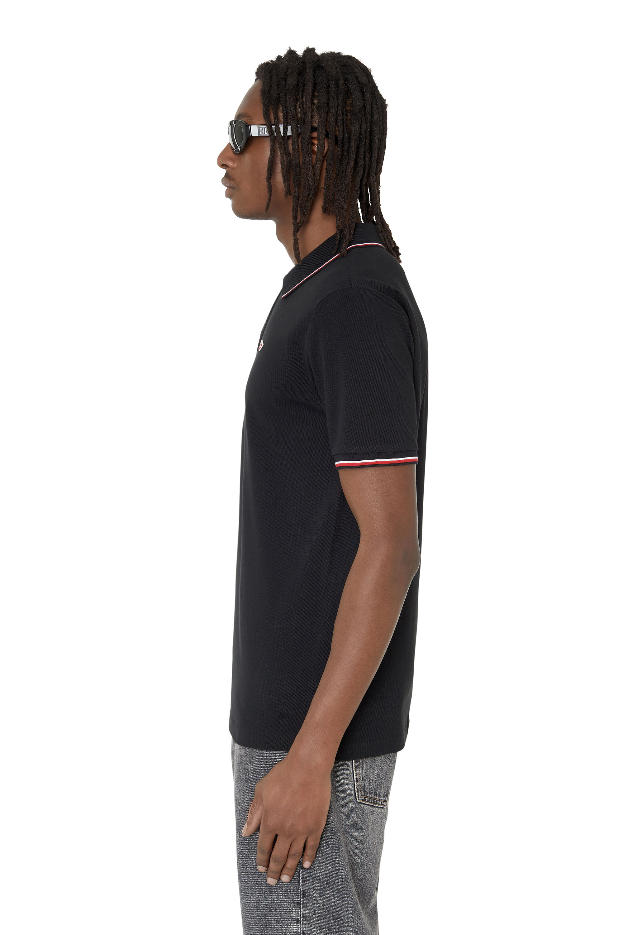 Diesel - T-SMITH-D, Man Polo shirt with striped trims in Black - Image 6