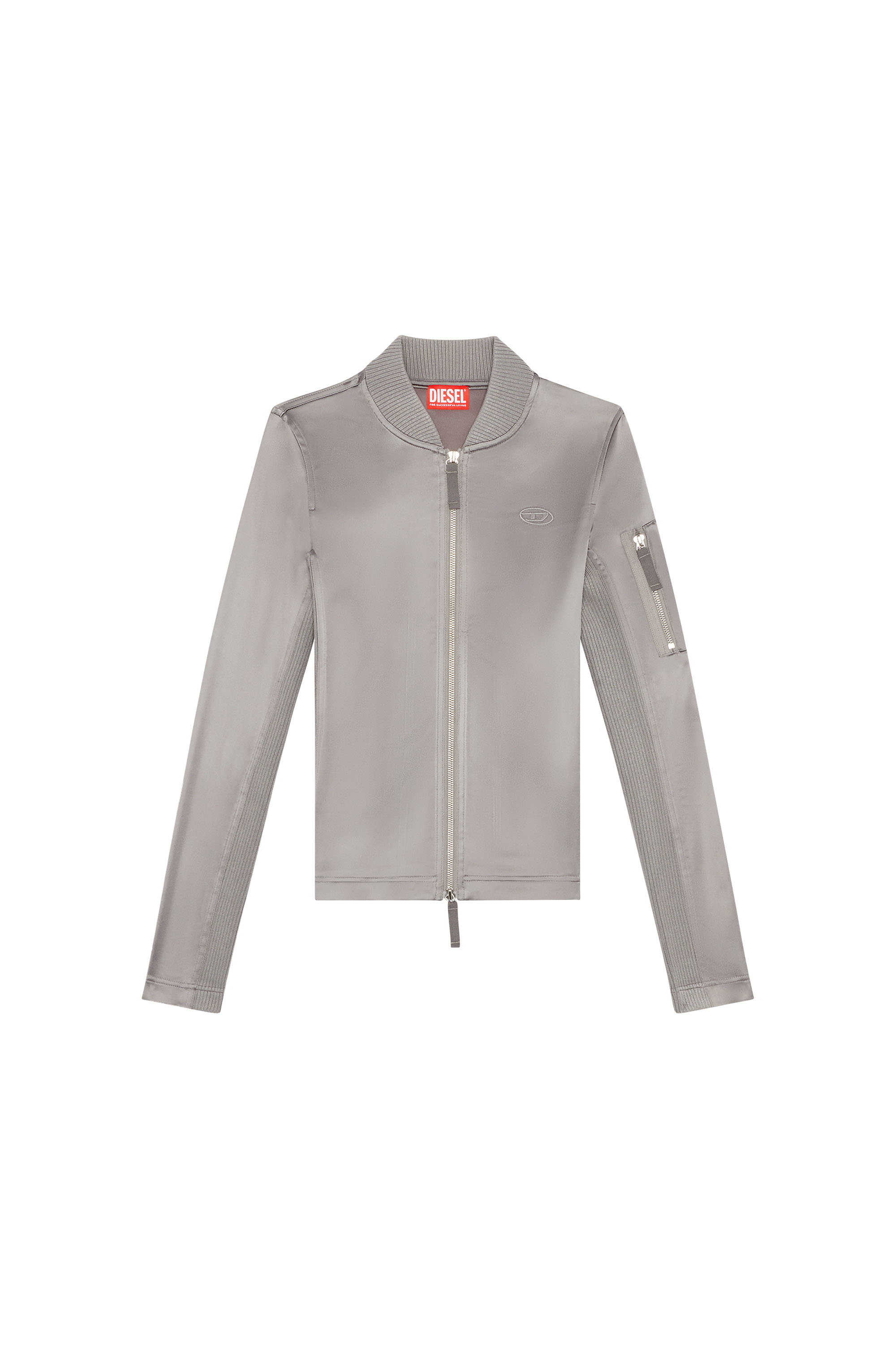 Diesel - T-OPUN, Damen Trackjacke aus glänzendem Stretch-Satin in Grau - Image 5