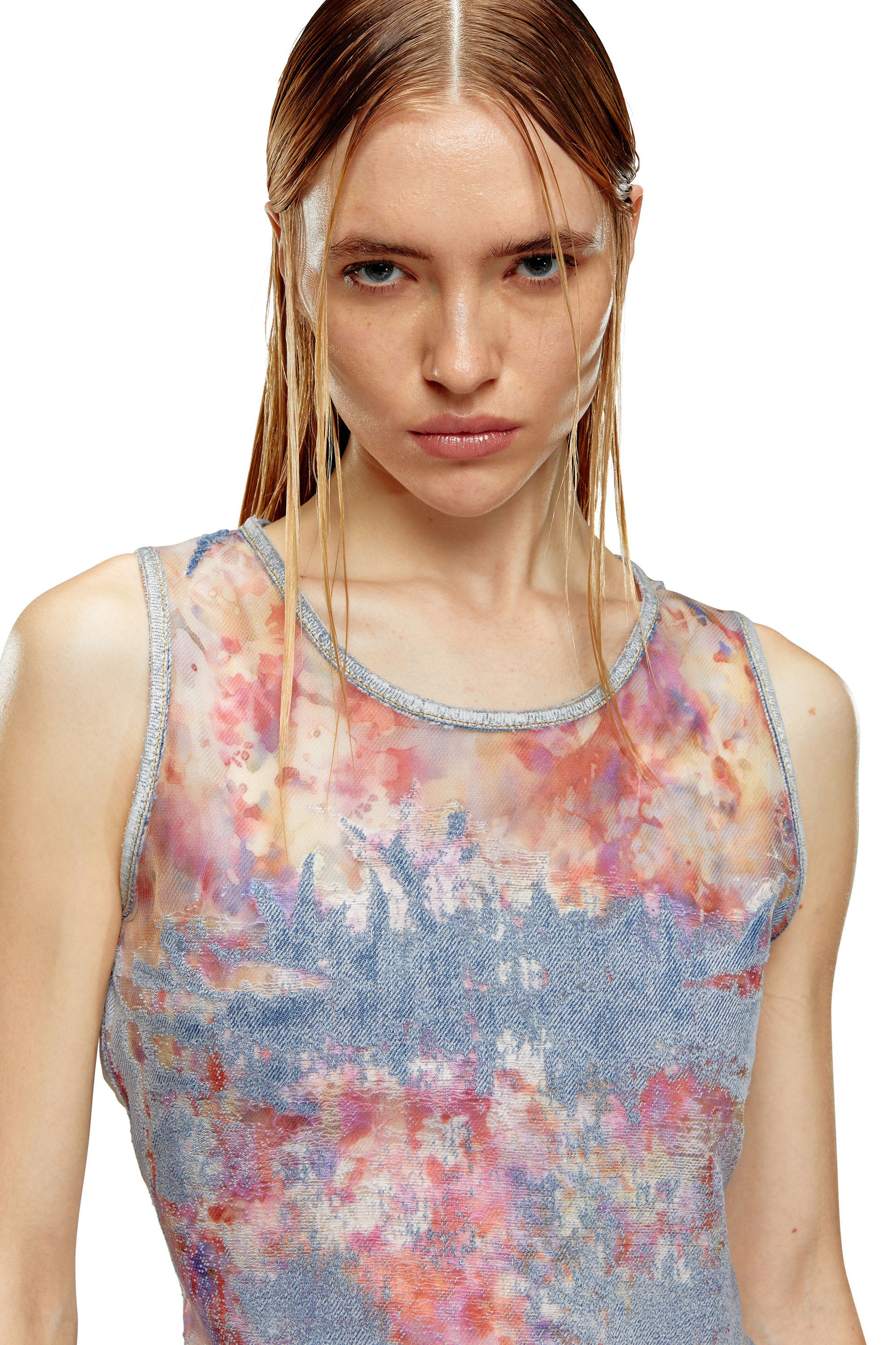 Diesel - DE-CIRI-FSE, Damen Tanktop aus Blumen-Dévoré-Denim in Blau - Image 5