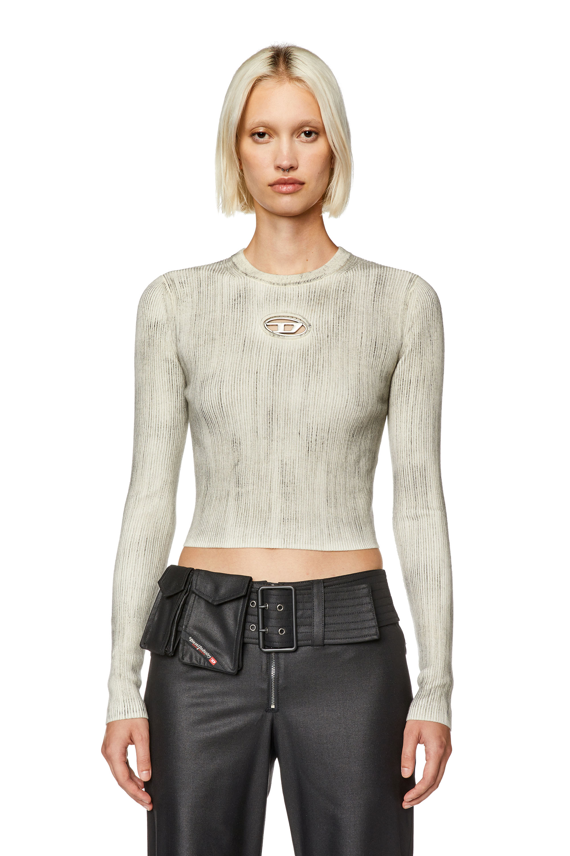 Diesel - M-ZOEY-C, Damen Geripptes Rundhals-Top mit Oval D-Plakette in Grau - Image 4