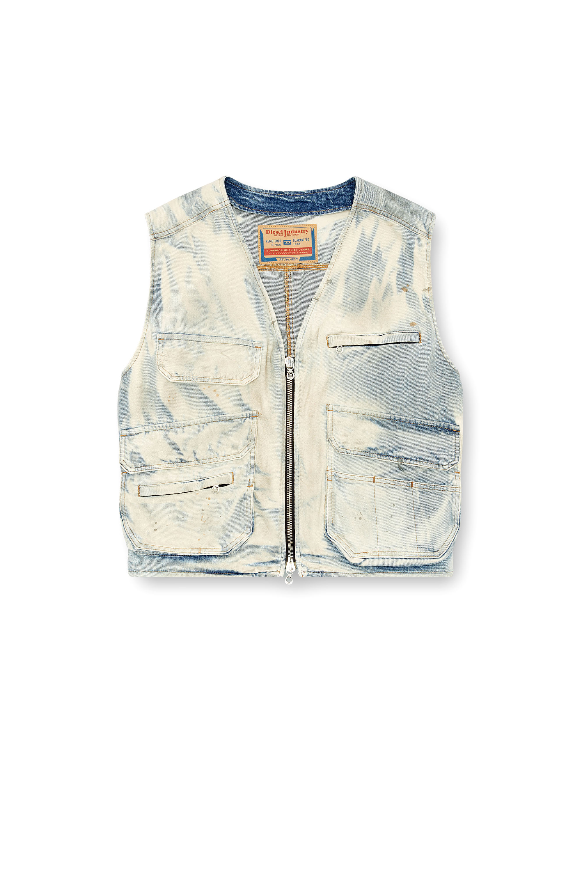 Diesel - D-SAMP-S, Man's Sleeveless jacket in solarised denim in Blue/White - 3