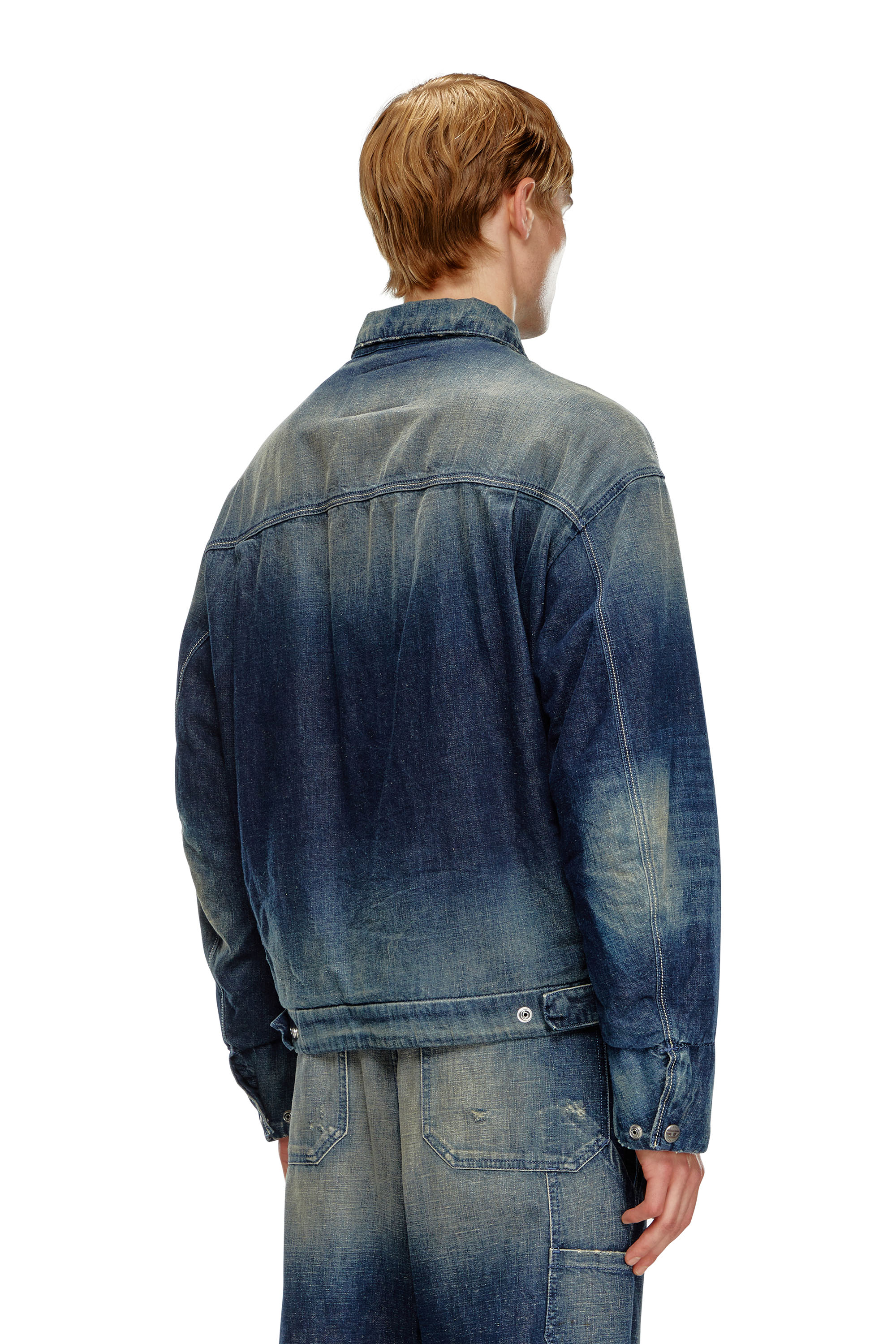 Diesel - D-STACK, Man's Padded jacket in utility-style denim in Dark Blue - 4