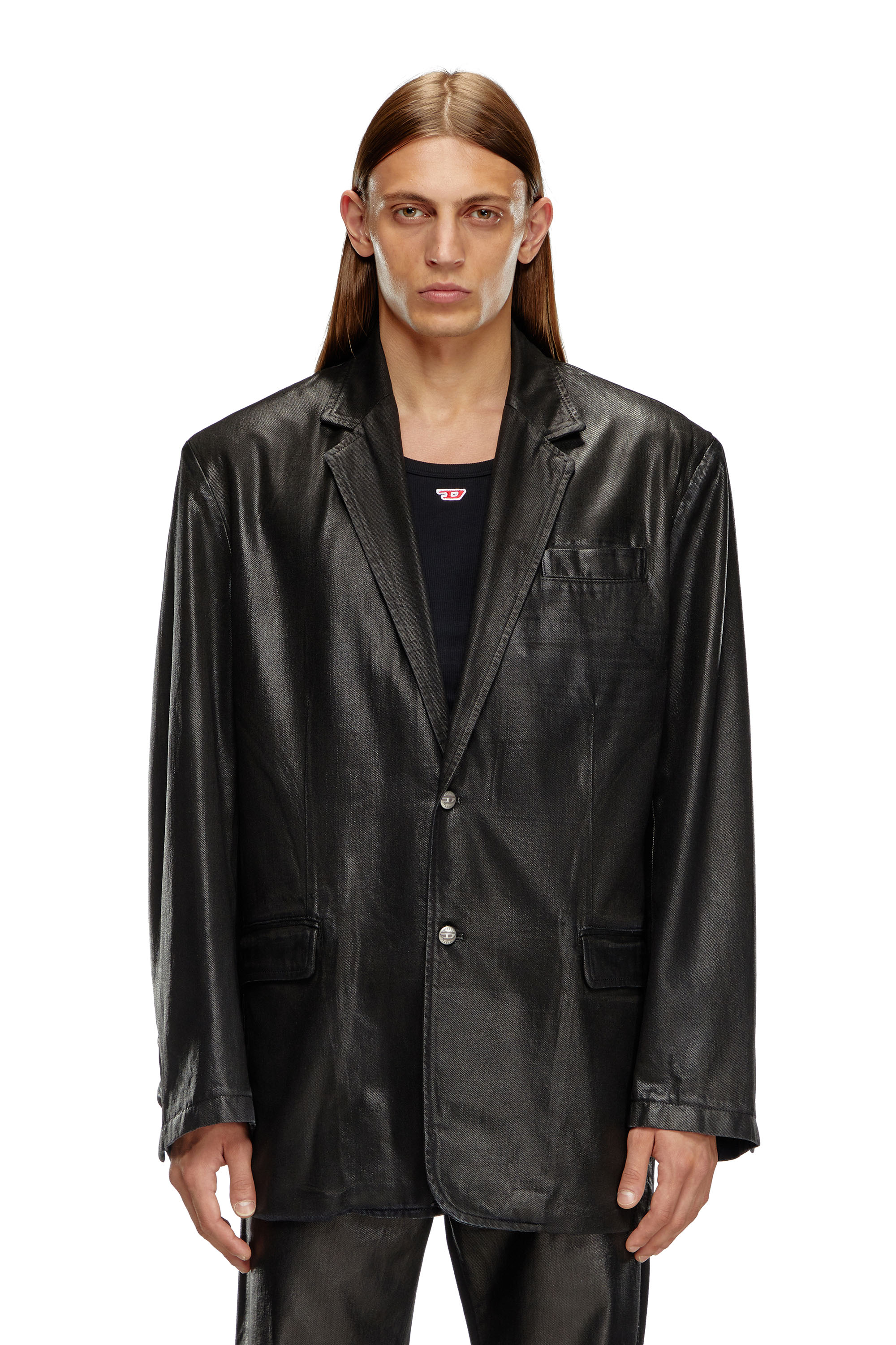 Diesel - D-BLA, Unisex's Blazer in coated tailoring denim in Black - 4