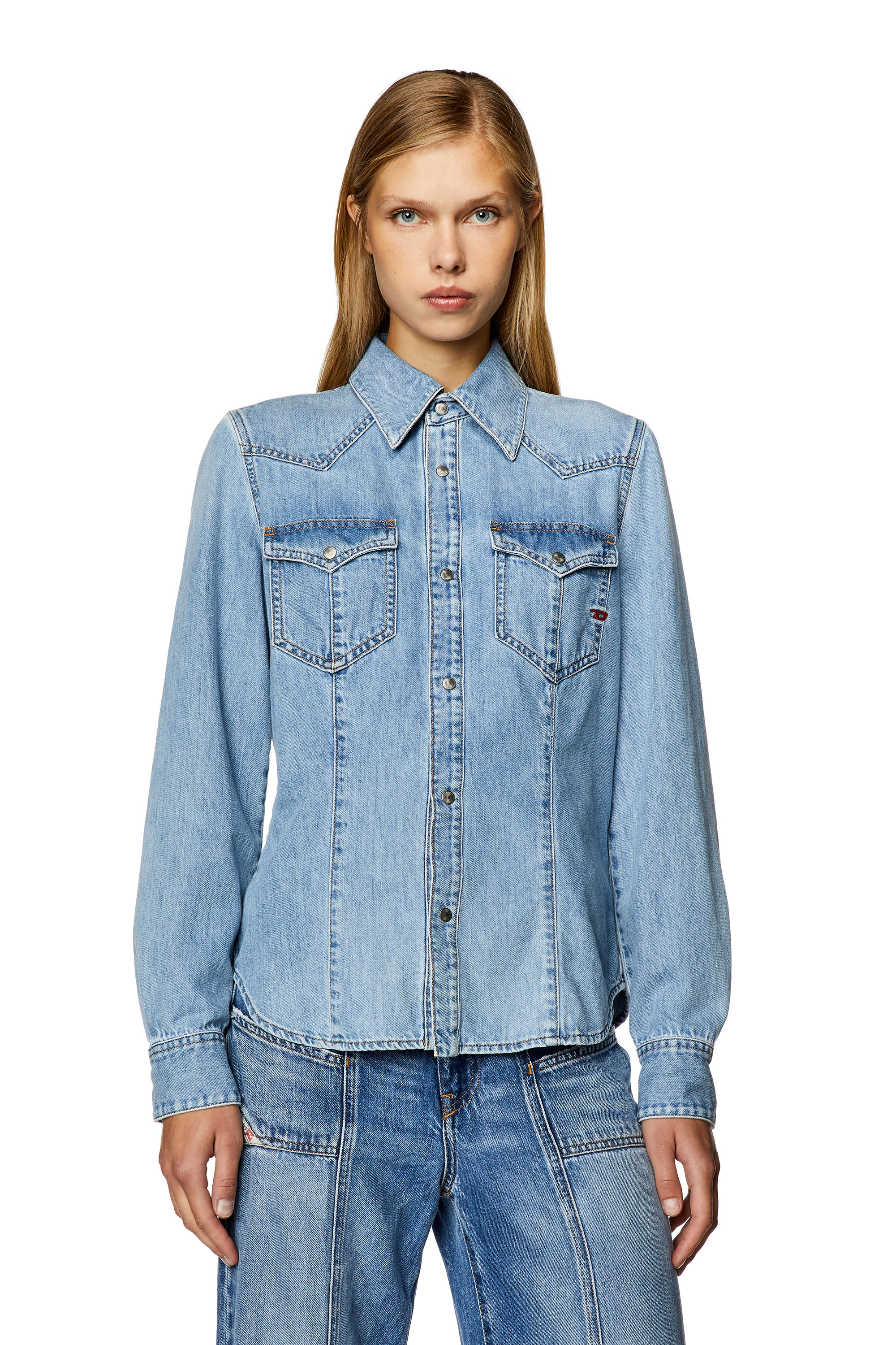 Diesel - DE-WAVES, Damen Western-Shirt aus Denim in Blau - Image 1