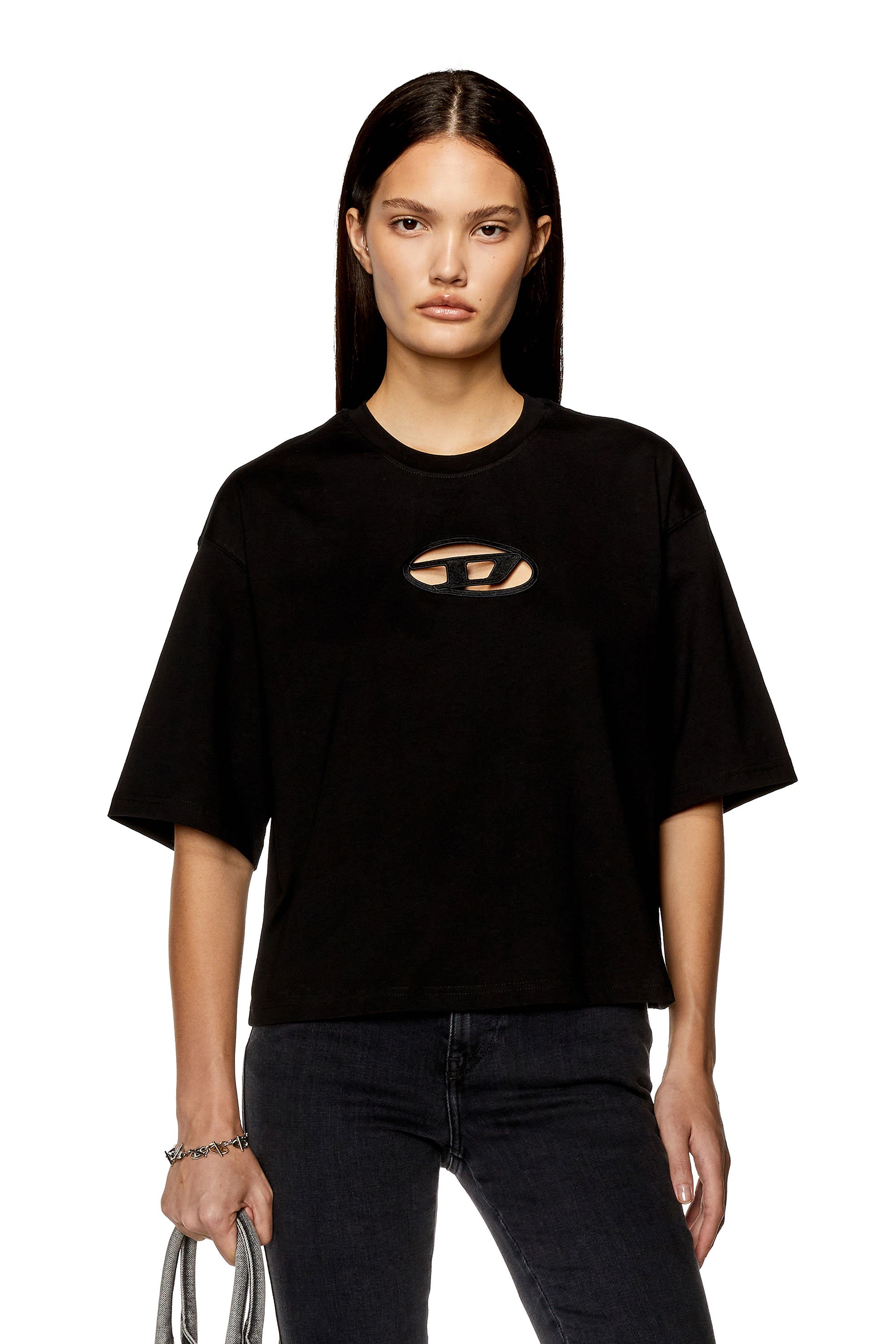 Diesel - T-ROWY-OD, Damen Kastiges T-Shirt mit D-Stickerei in Schwarz - Image 1