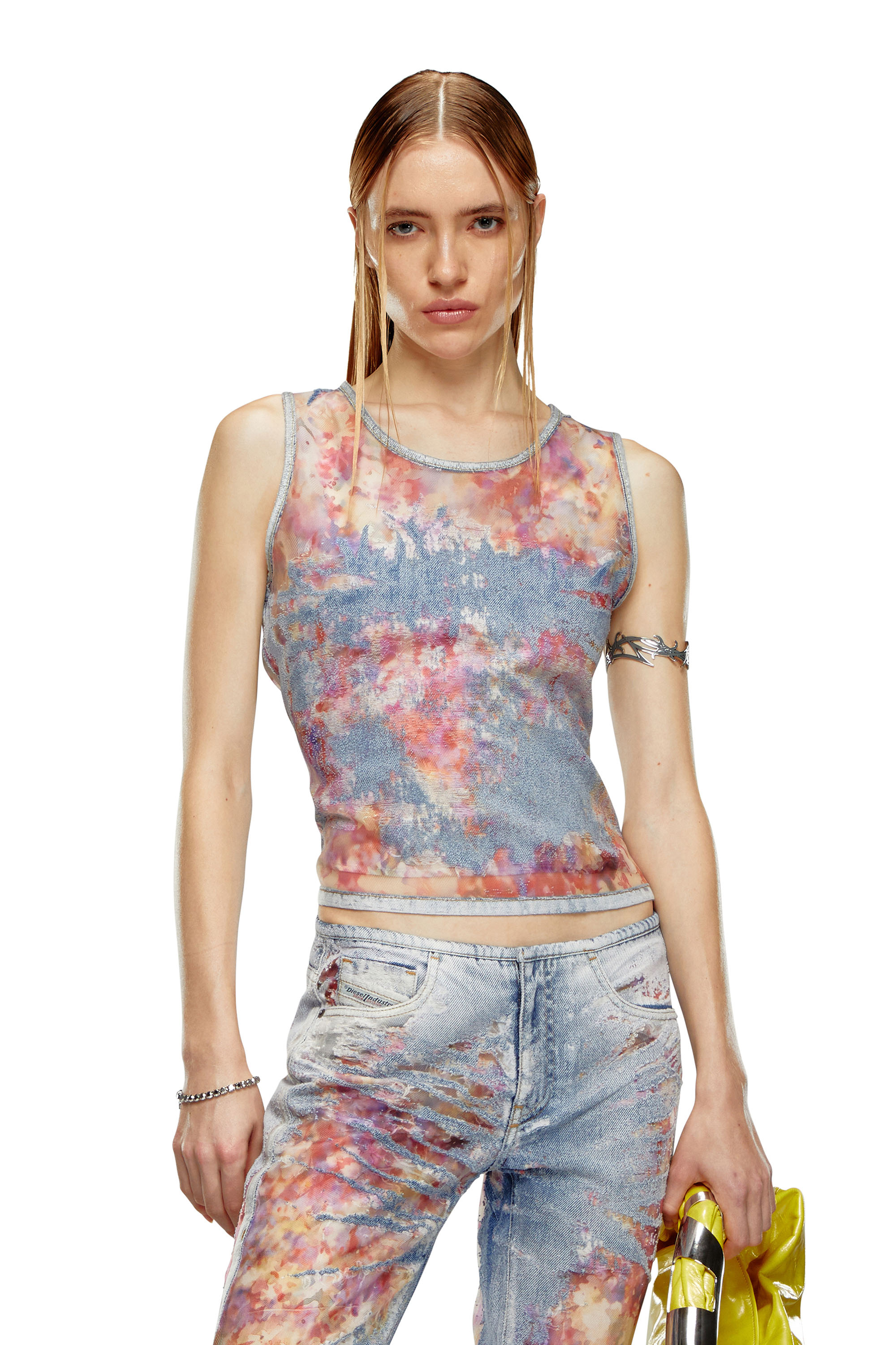 Diesel - DE-CIRI-FSE, Damen Tanktop aus Blumen-Dévoré-Denim in Blau - Image 1