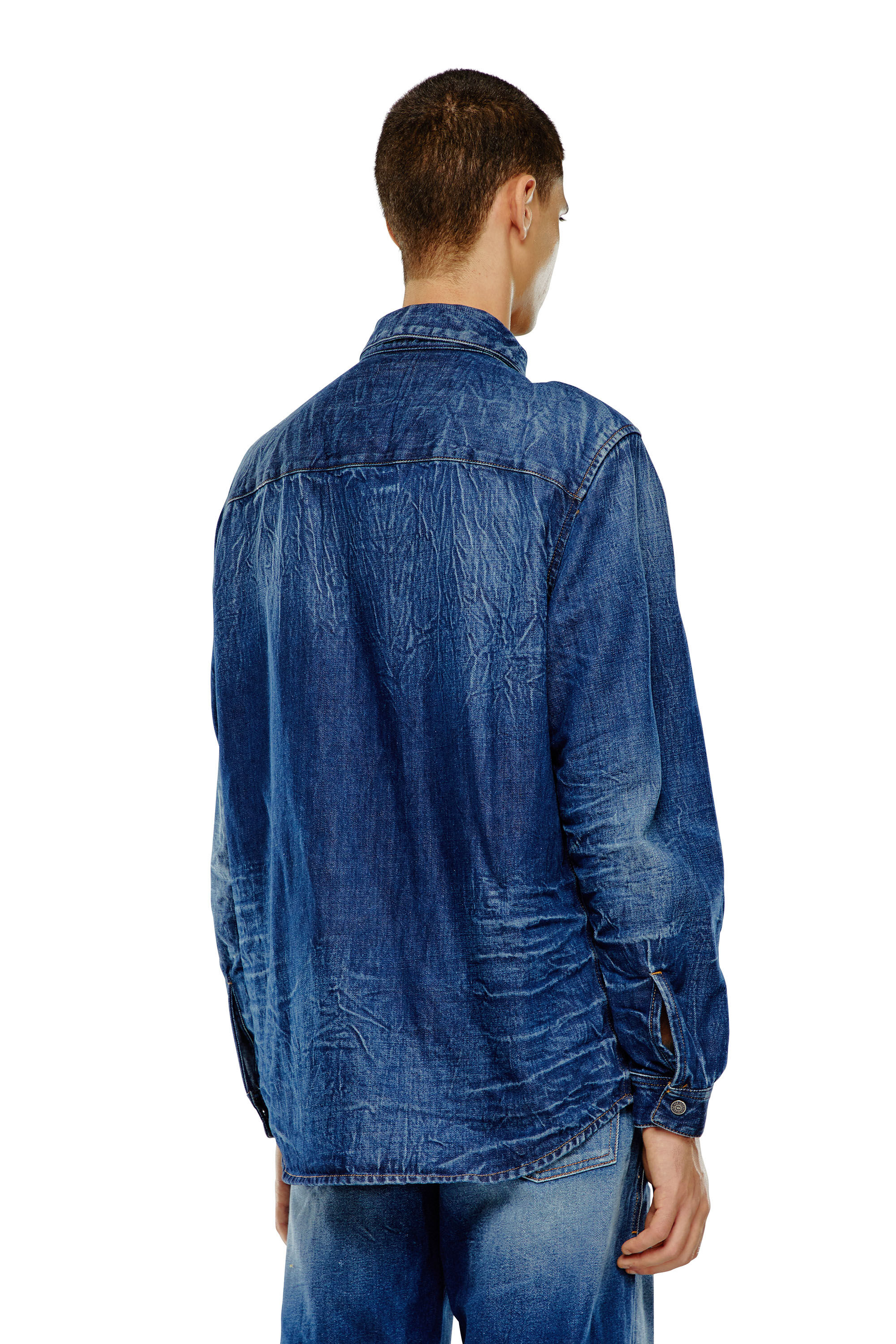 Diesel - D-SIMPLY-S2, Herren Shirt aus Stretch-Denim mit 3D-Whiskerfalten in Blau - Image 4