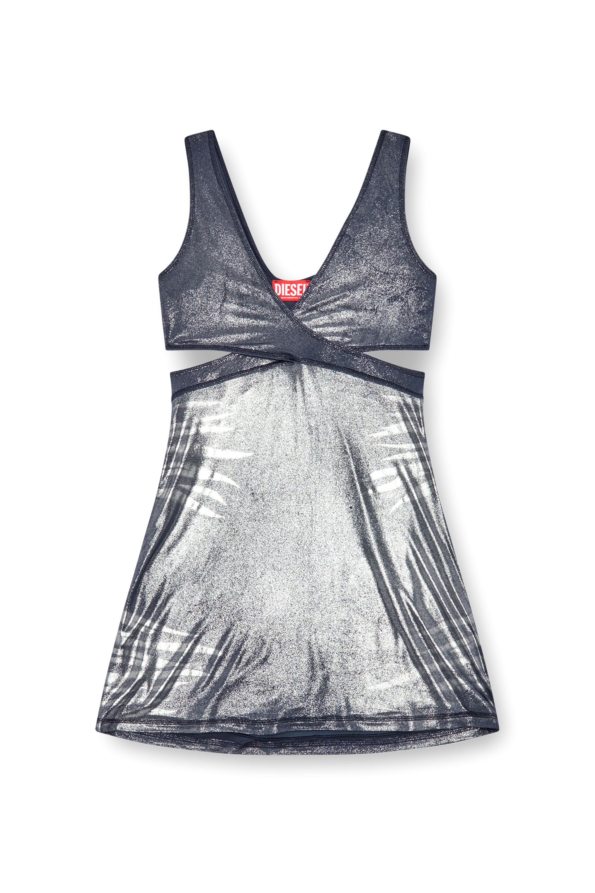 Diesel - D-FARFY, Woman Short cut-out dress in metallic jersey in Multicolor - Image 2