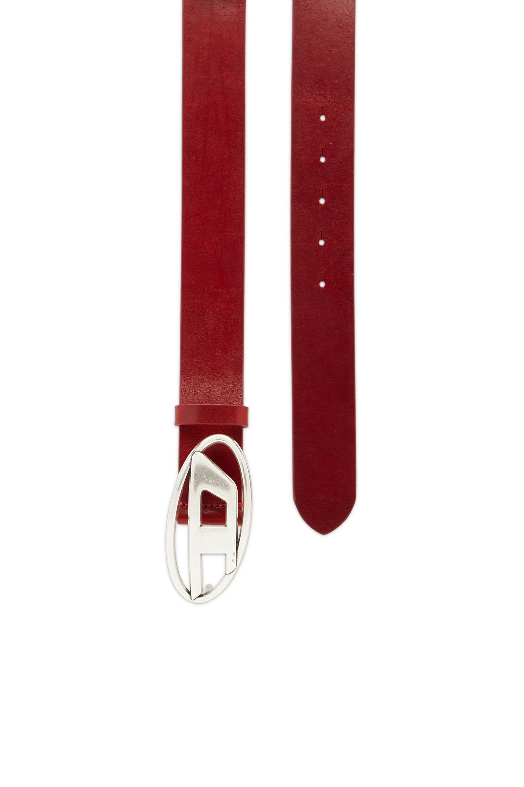 Diesel - B-1DR, Man's Leather belt with D buckle in Red - 3