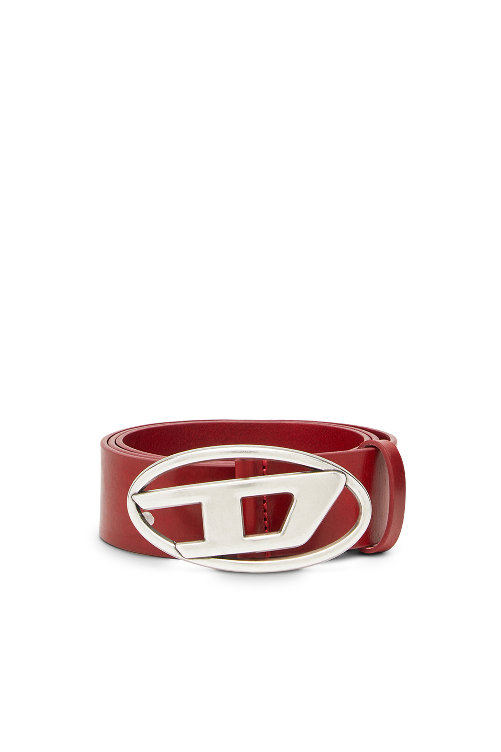 Diesel - B-1DR, Man's Leather belt with D buckle in Red - 1