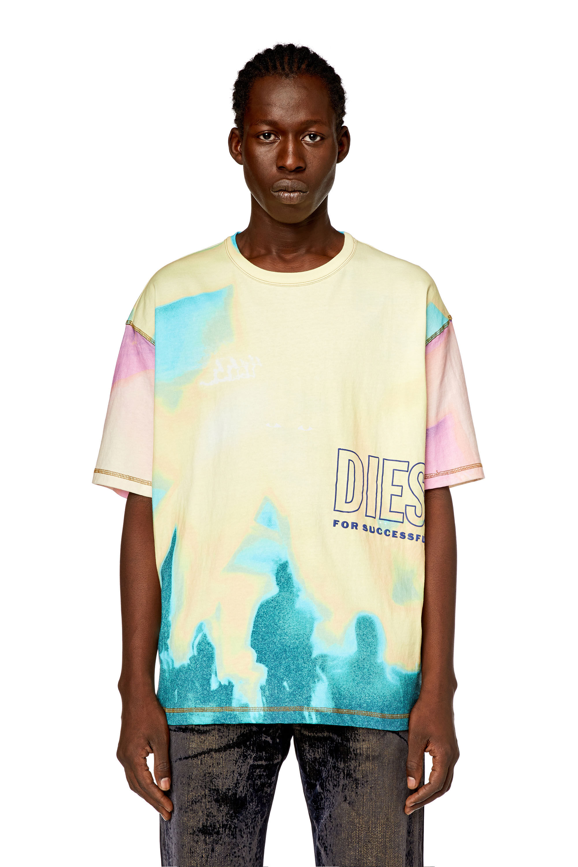 Diesel - T-WASH-COLOR, Herren T-Shirt mit verwaschenem Pastell-Print in Gelb - Image 3