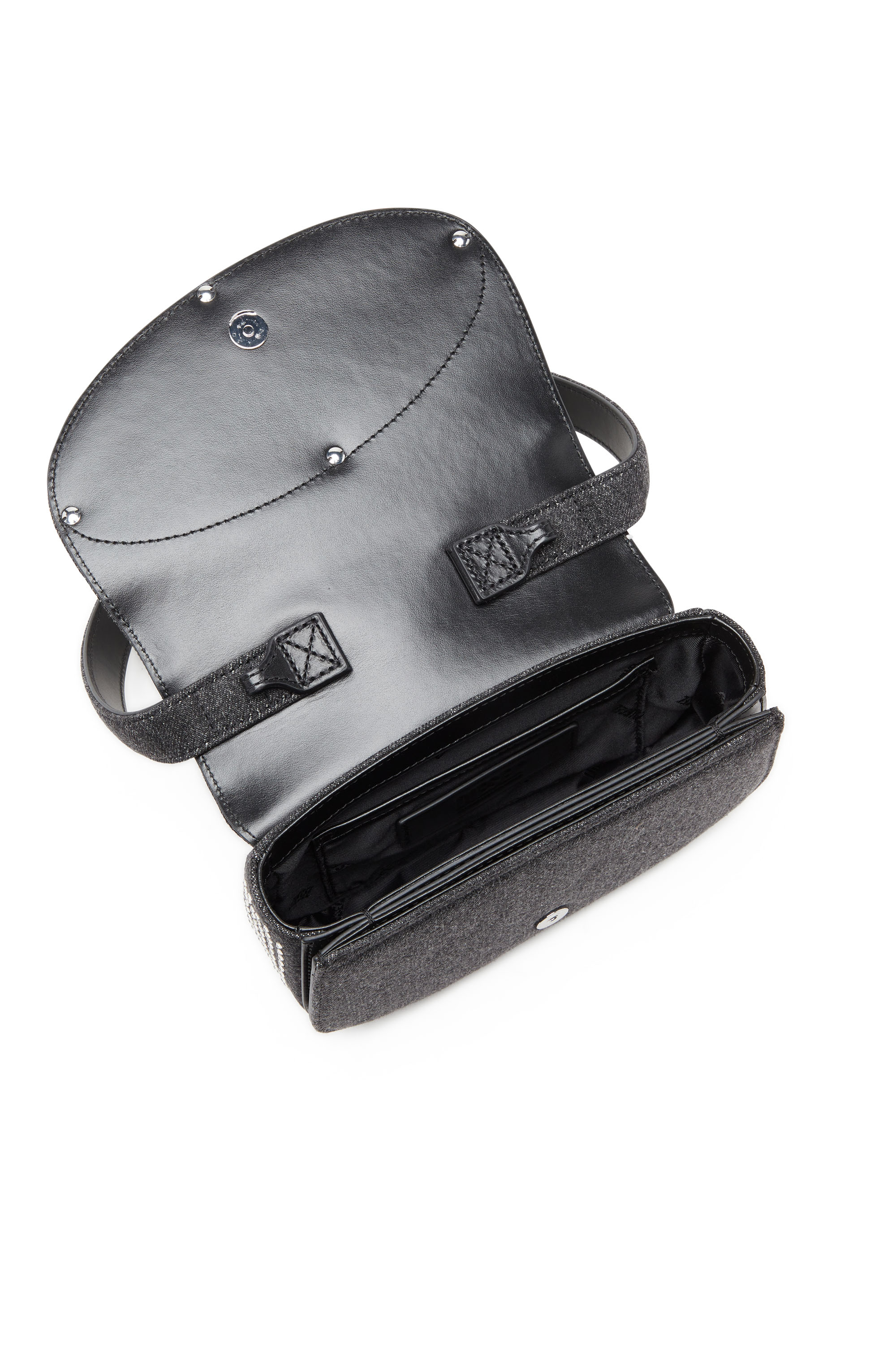 Diesel - 1DR, Woman 1DR-Iconic shoulder bag in denim and crystals in Black - Image 4