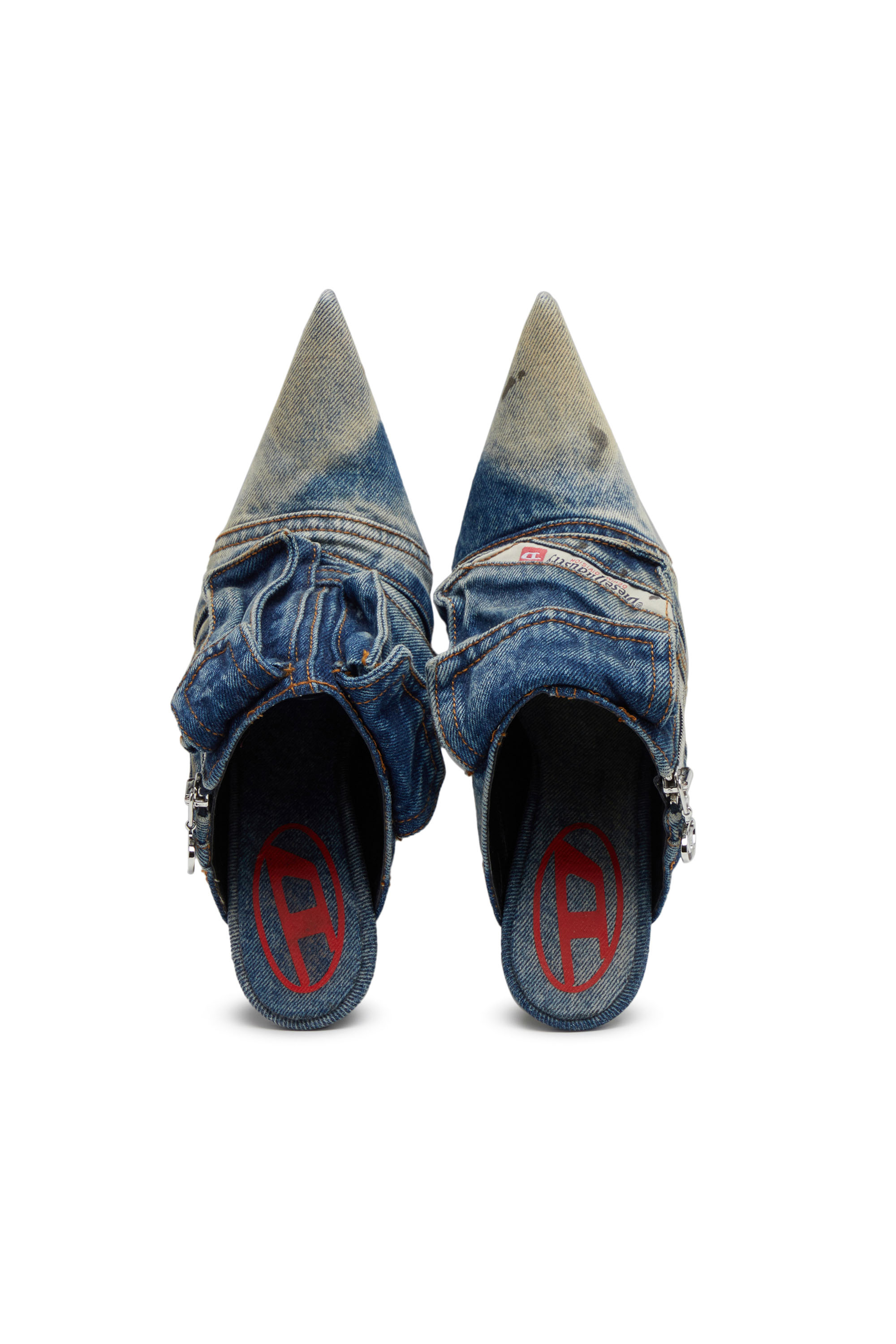 Diesel - D-VENUS POCKET ML, Woman's D-Venus Pocket ML - Heeled mules in washed denim in Blue - 4