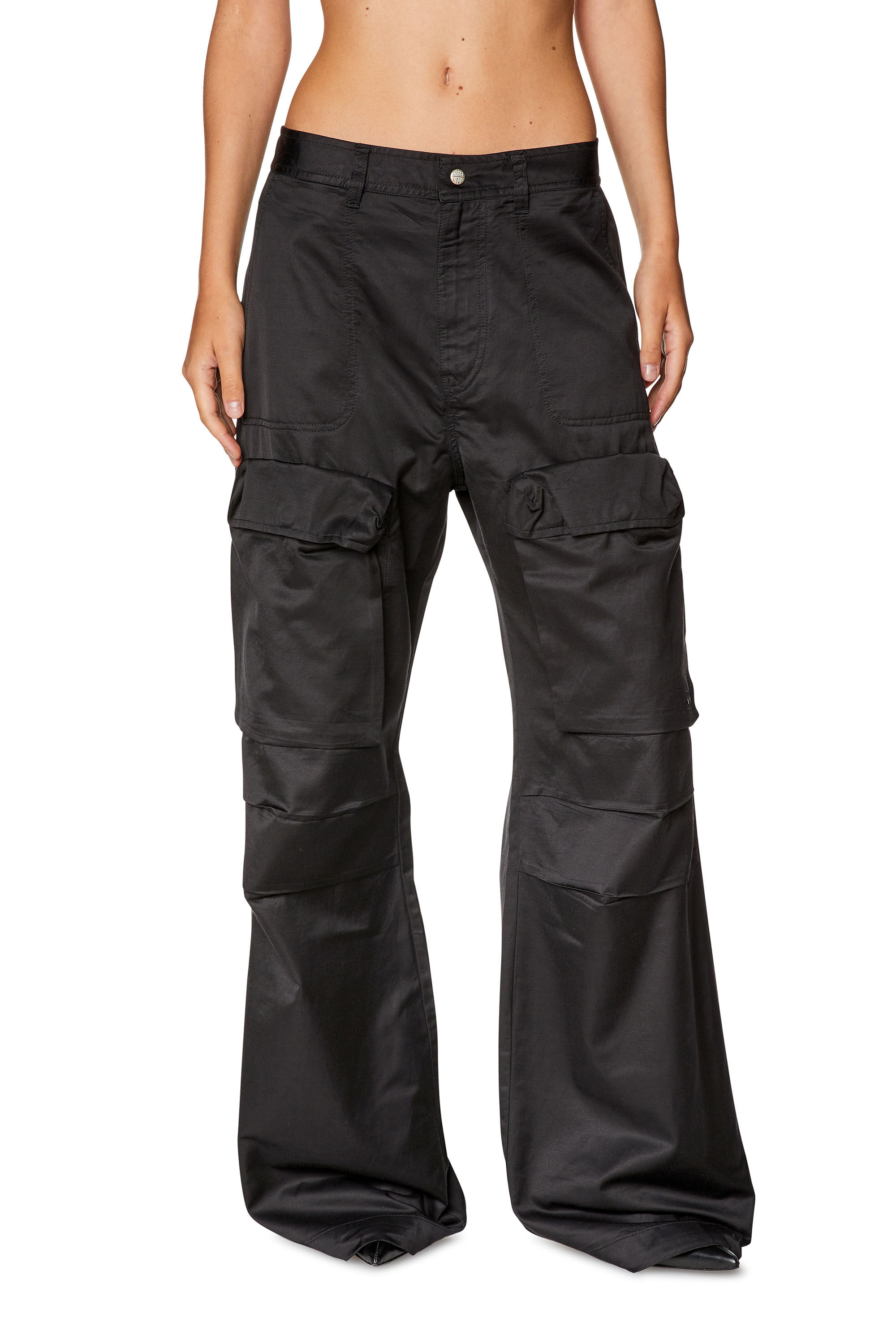 Diesel - P-MALVAROSA-NEW, Woman Cargo pants in slub satin in Black - Image 3