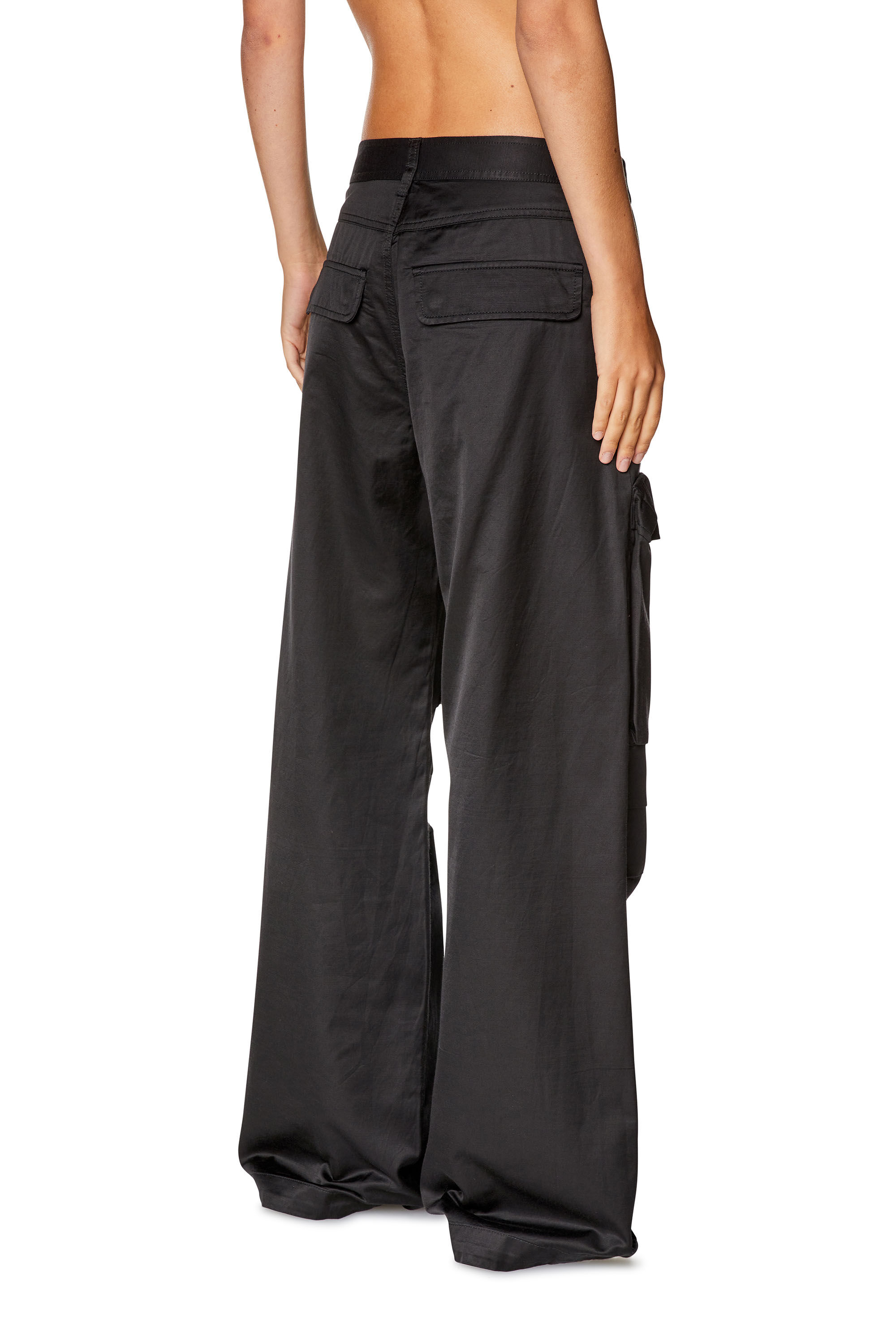 Diesel - P-MALVAROSA-NEW, Woman Cargo pants in slub satin in Black - Image 4