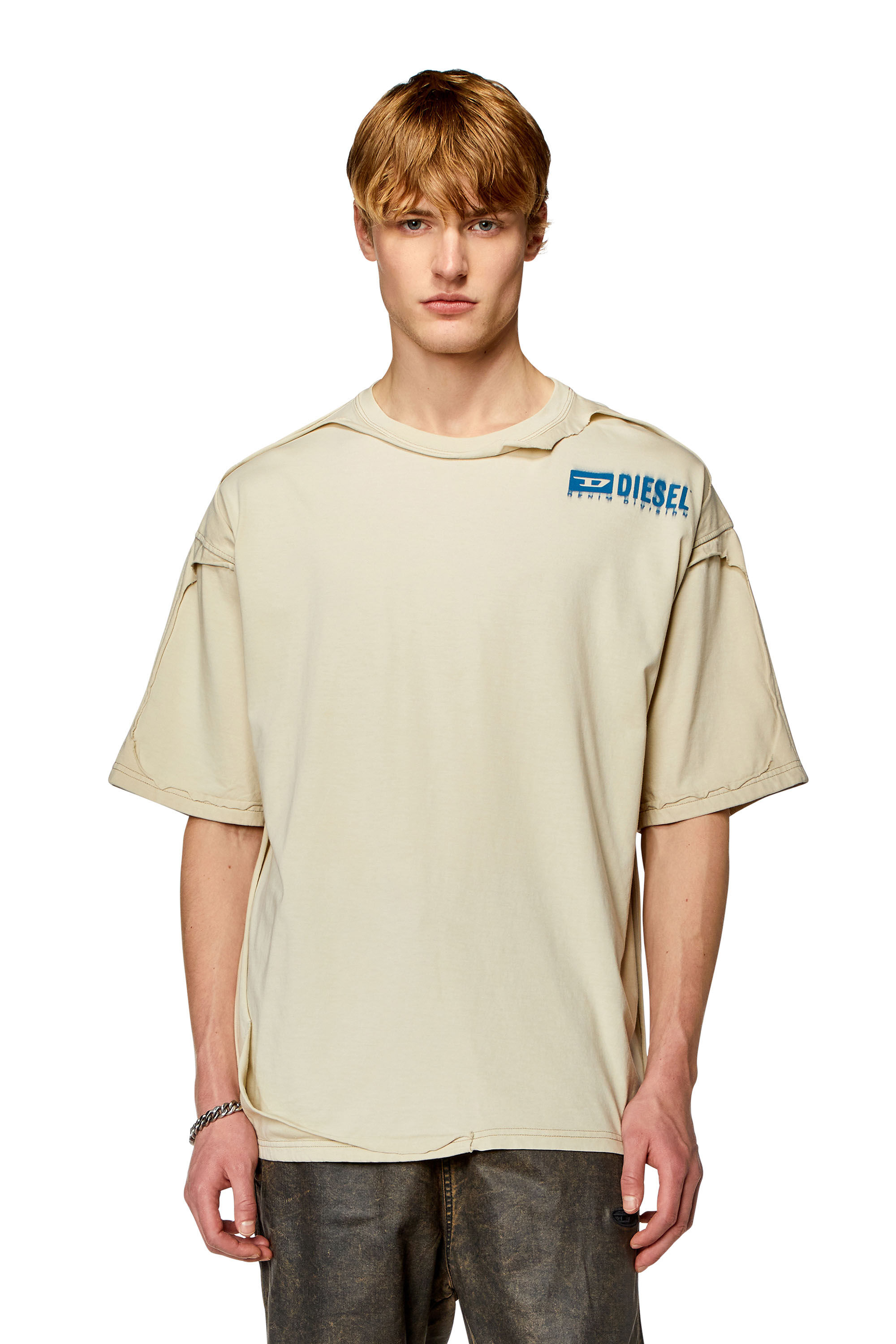 Diesel - T-BOXT-DBL, Man T-shirt with destroyed peel-off effect in Beige - Image 3