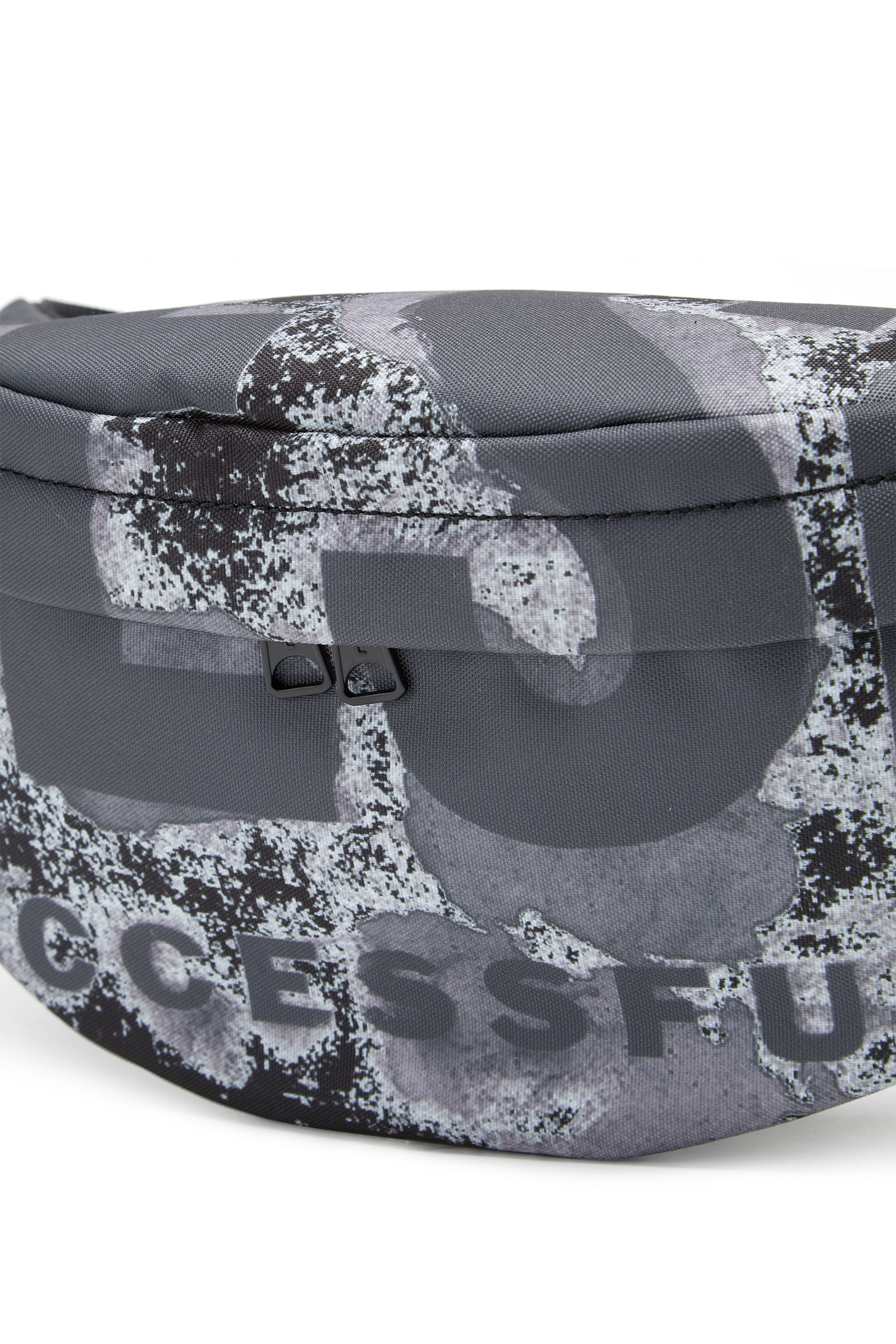 Diesel - RAVE BELTBAG X, Man's Rave-Belt bag with bleeding logo print in Black/Grey - 5