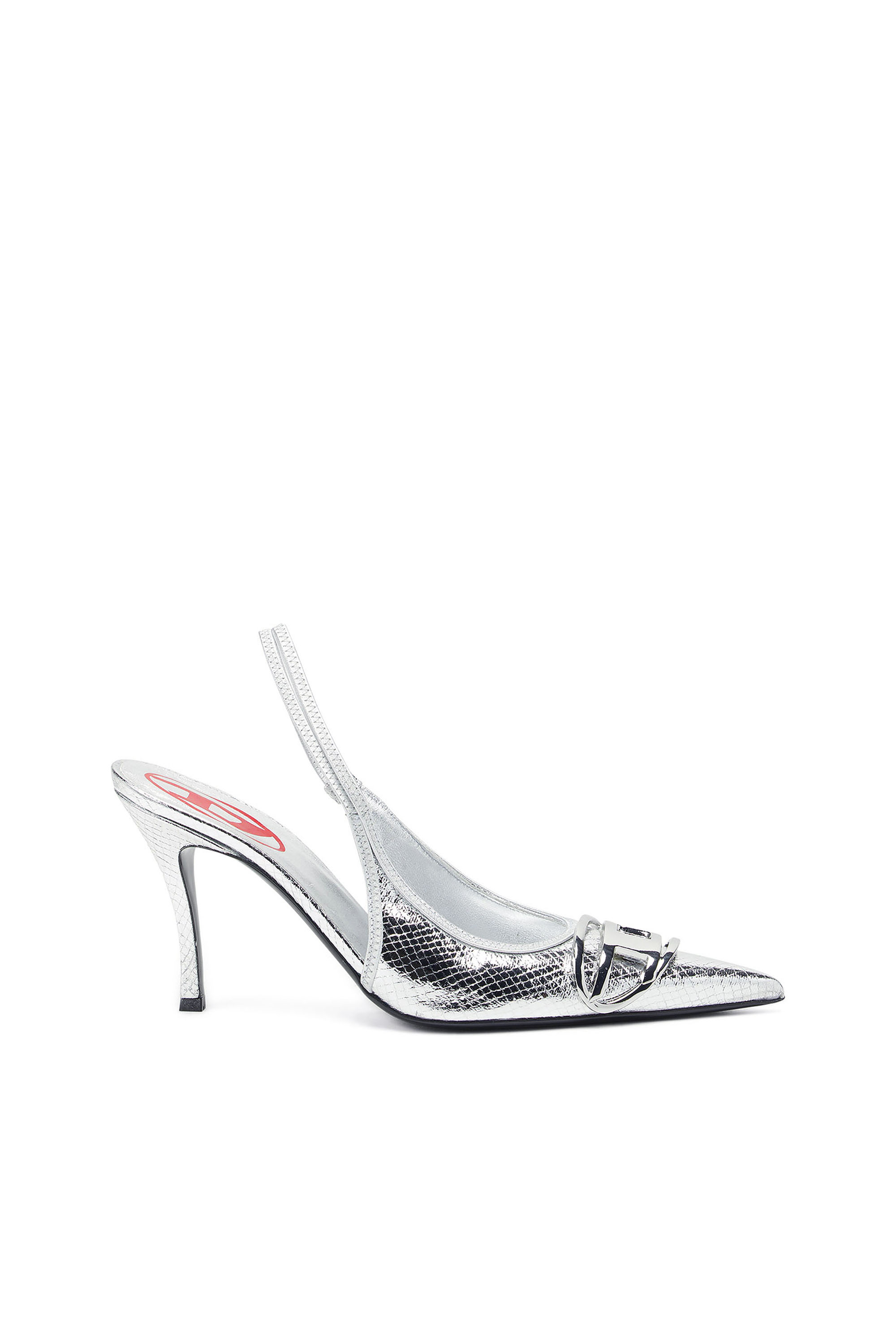 Diesel - D-VENUS SB, Woman's D-Venus-Patent snake-effect slingback pumps in Silver - 1