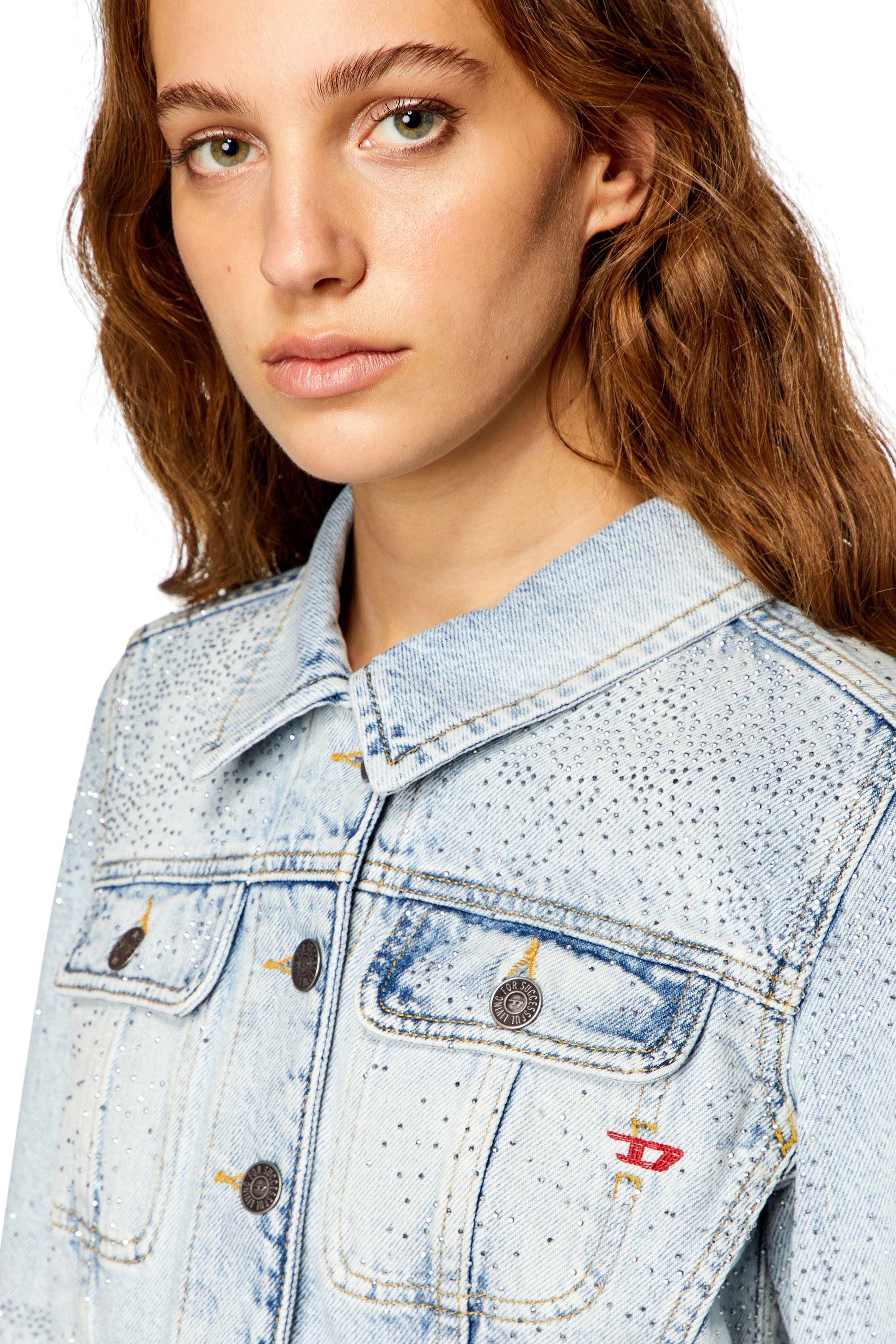 Diesel - DE-SLIMMY-S, Woman Trucker jacket in micro-crystal denim in Blue - Image 5