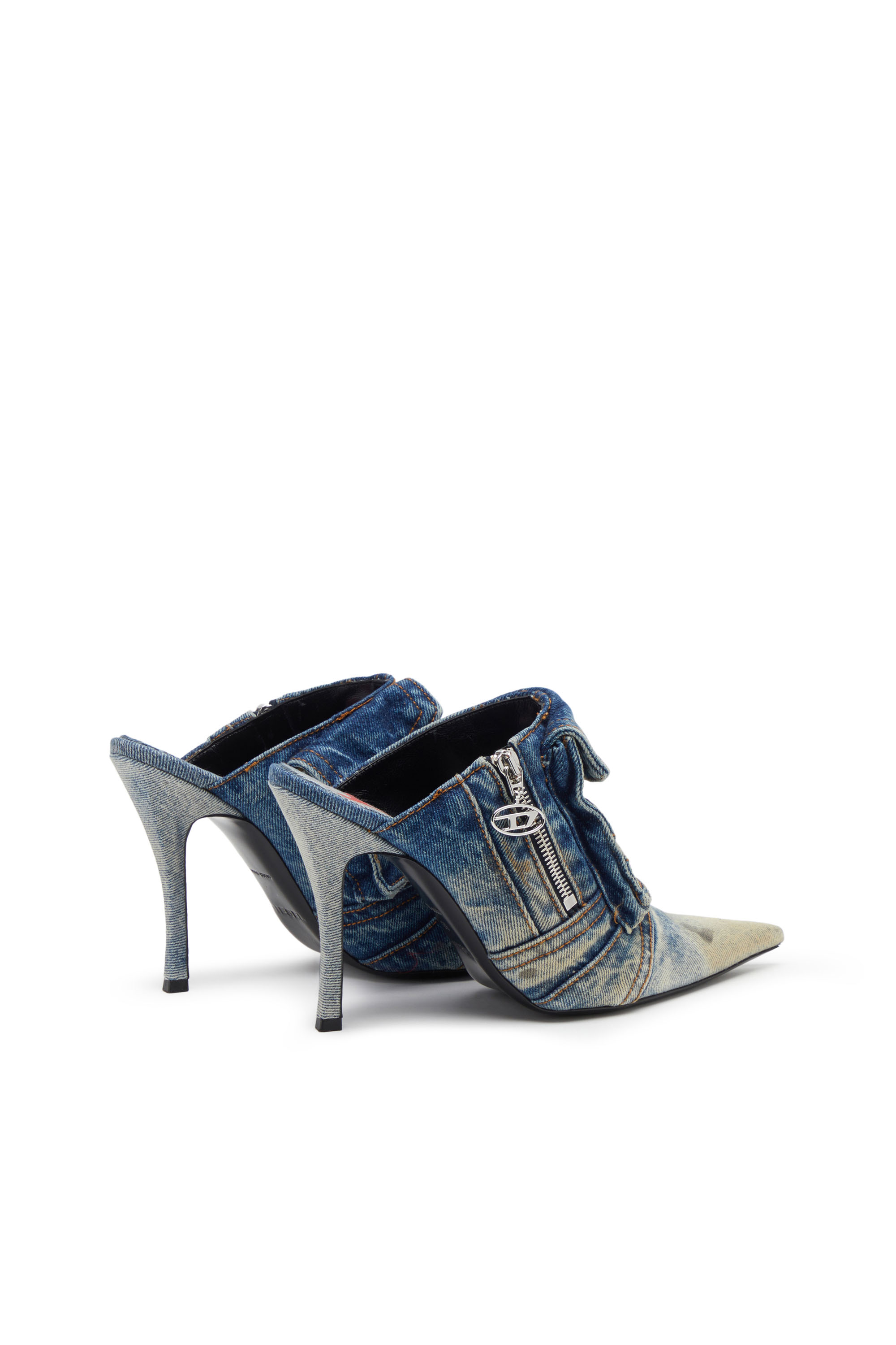 Diesel - D-VENUS POCKET ML, Woman's D-Venus Pocket ML - Heeled mules in washed denim in Blue - 3