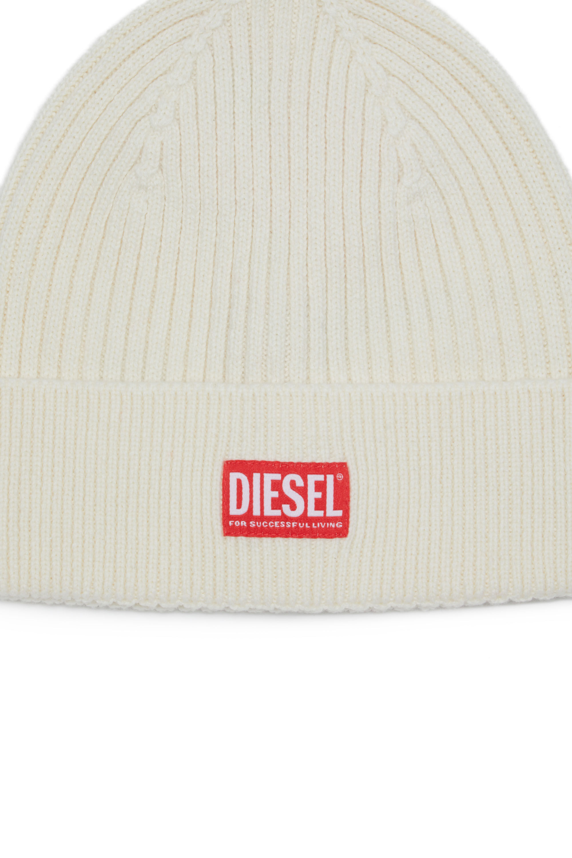 Diesel - K-CODER-H 2X2, Unisex's Ribbed beanie with logo patch in White - 3