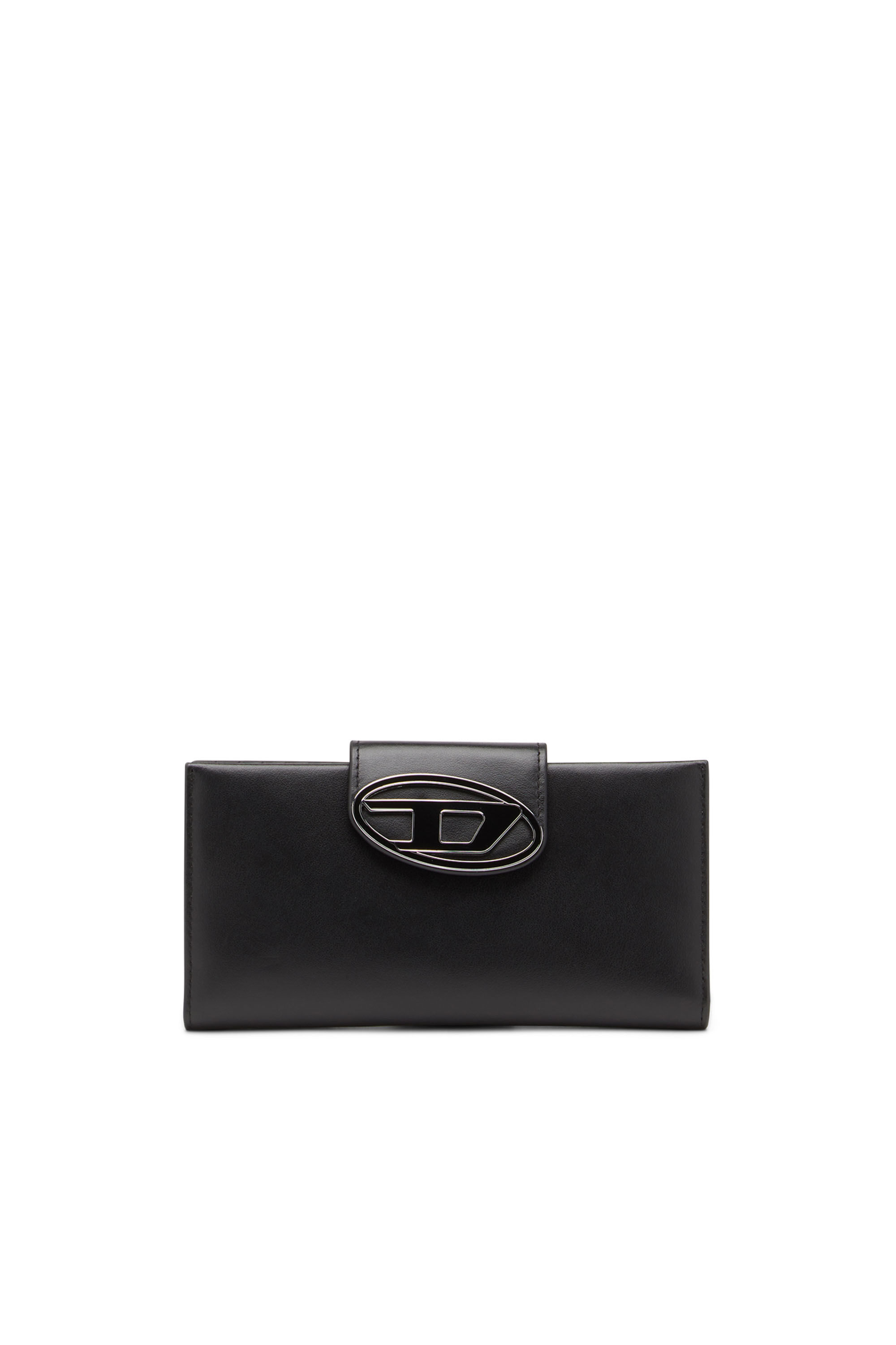 Diesel - JULIE, Woman's Leather continental wallet with logo plaque in Black - 1