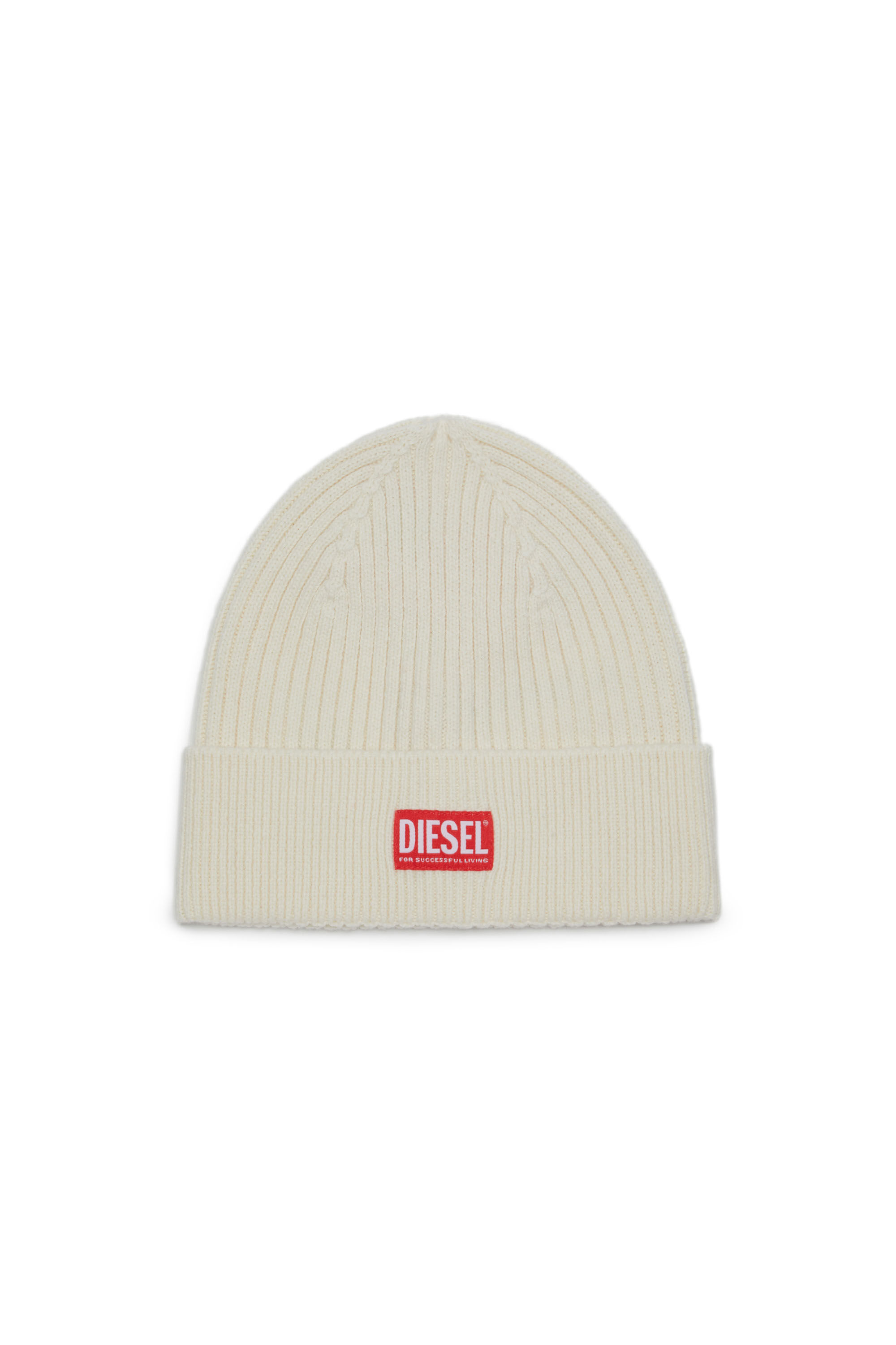 Diesel - K-CODER-H 2X2, Unisex's Ribbed beanie with logo patch in White - 1