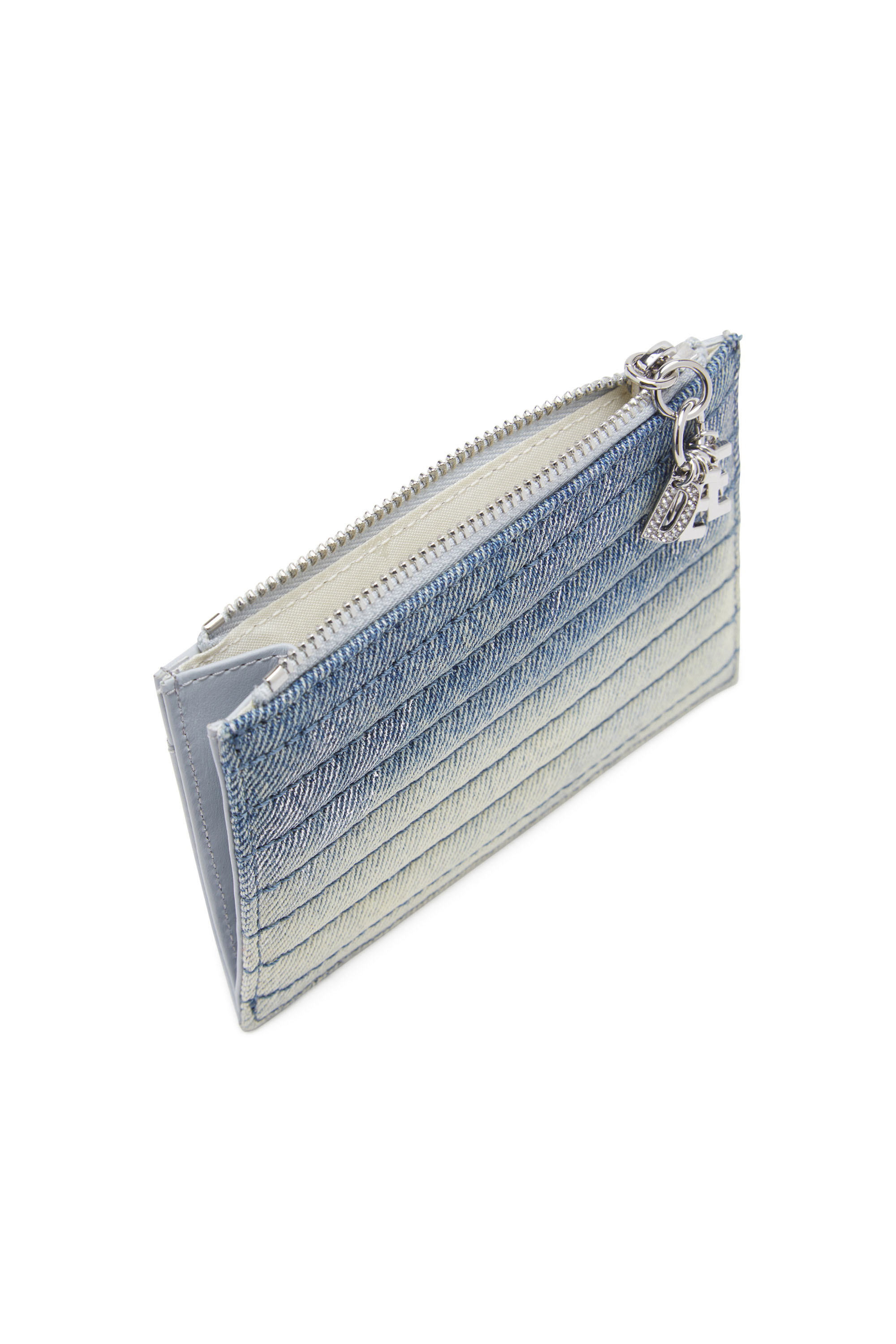 Diesel - D-VINA CARD HOLDER COIN S II, Femme Porte-cartes en cuir et denim matelassé in Bleu - Image 3